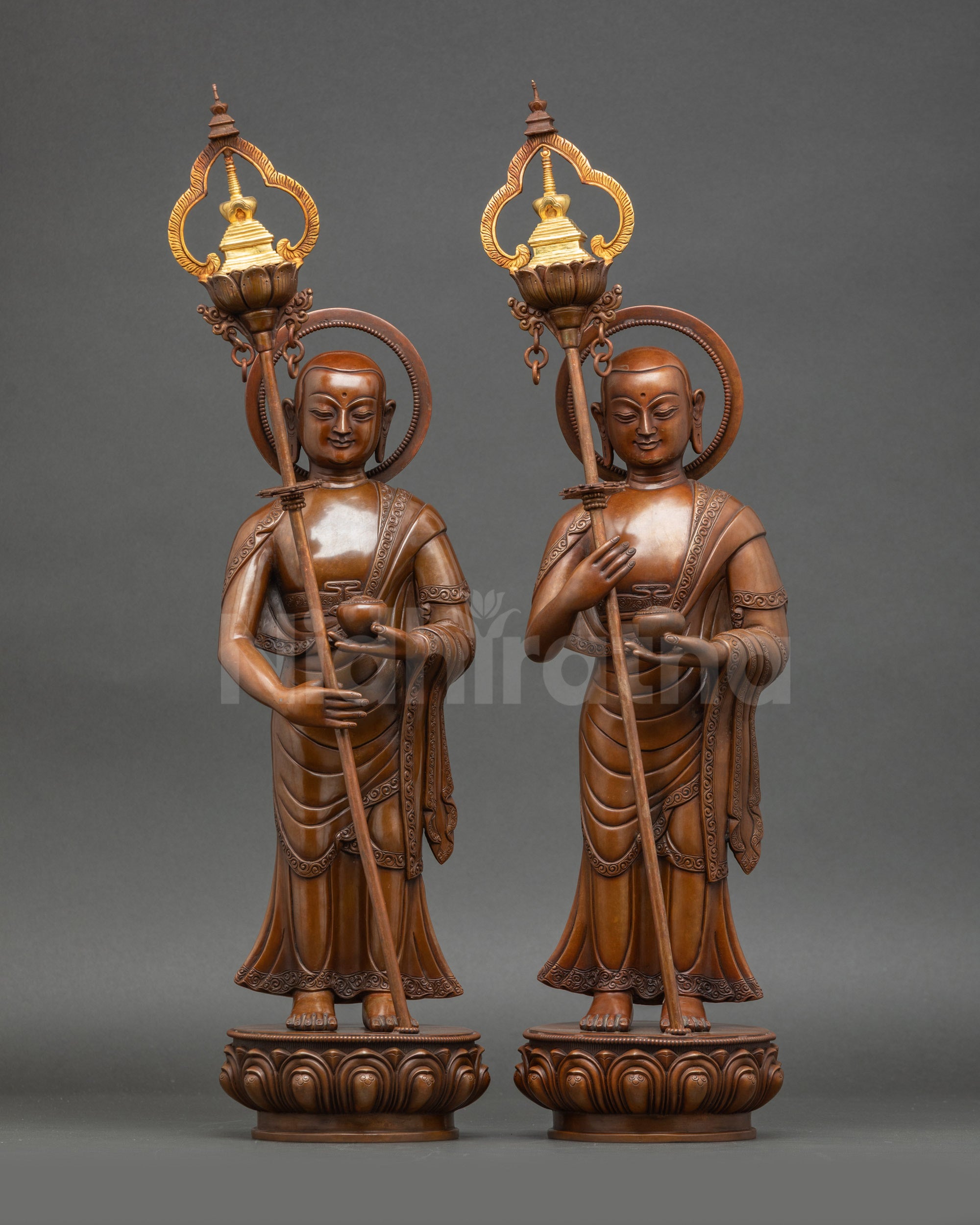 Buddha's disciples statue oxidized copper spiritual decor