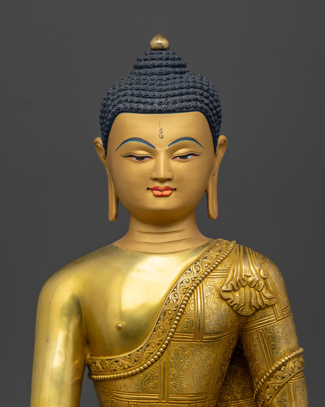 Shakyamuni Buddha statue radiating peace and wisdom, perfect for meditation rooms and altar spaces.