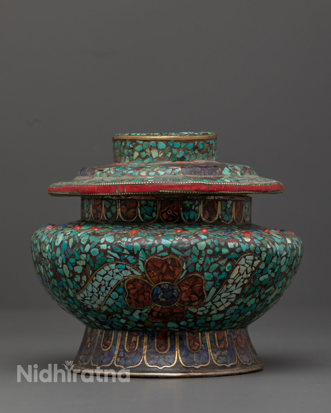 Buddhist scared ricepot | Adorned with Semi Precious Stones