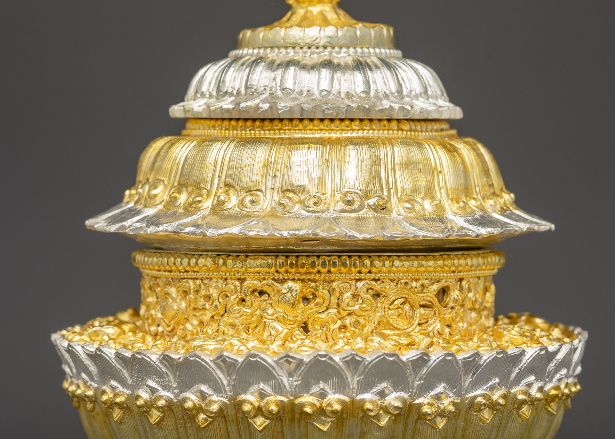 Buddhist ritual rice pot handcrafted by Newari artisans in Patan, Nepal