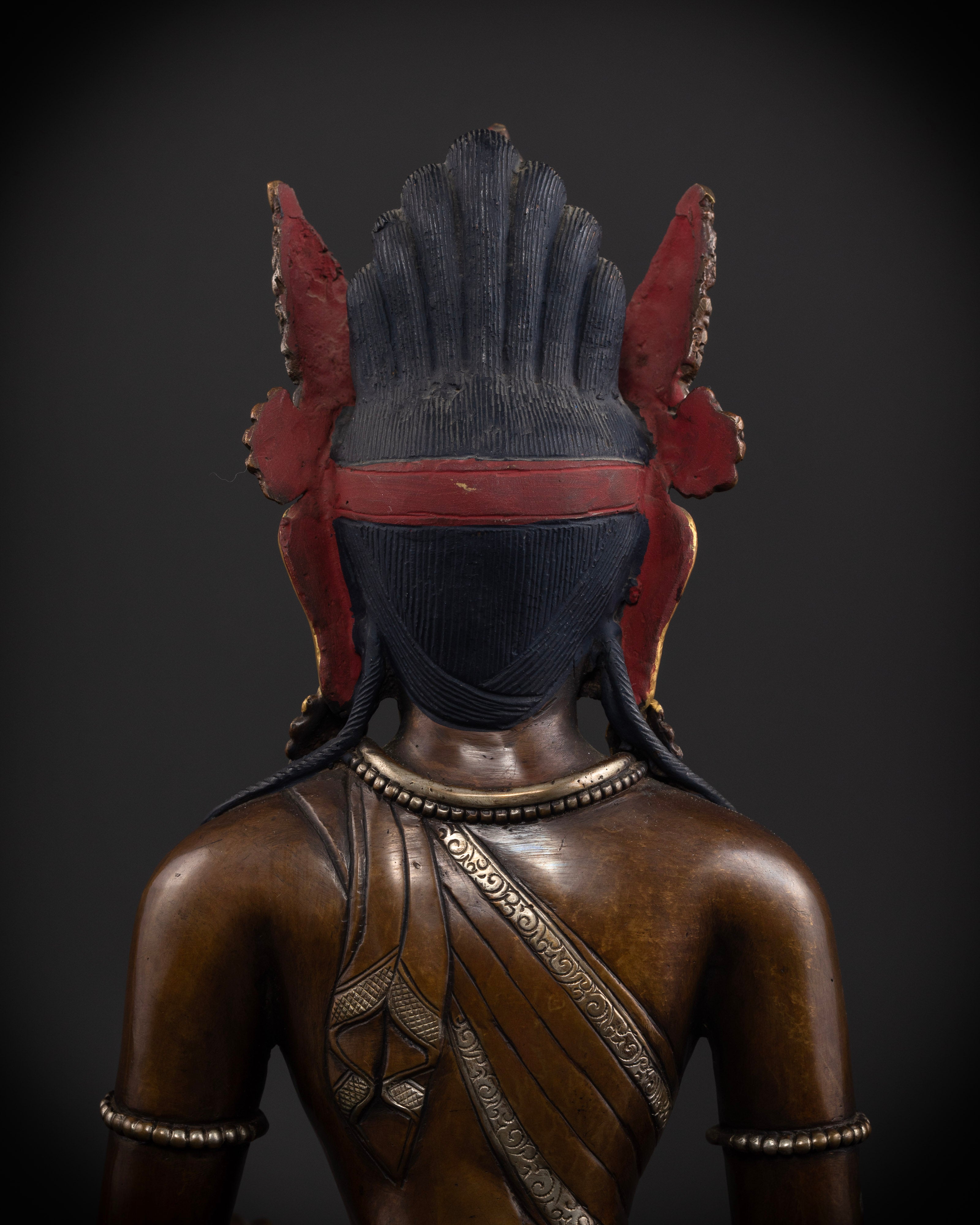The Golden-Crowned Sage: Shakyamuni in Dark Oxidized Copper