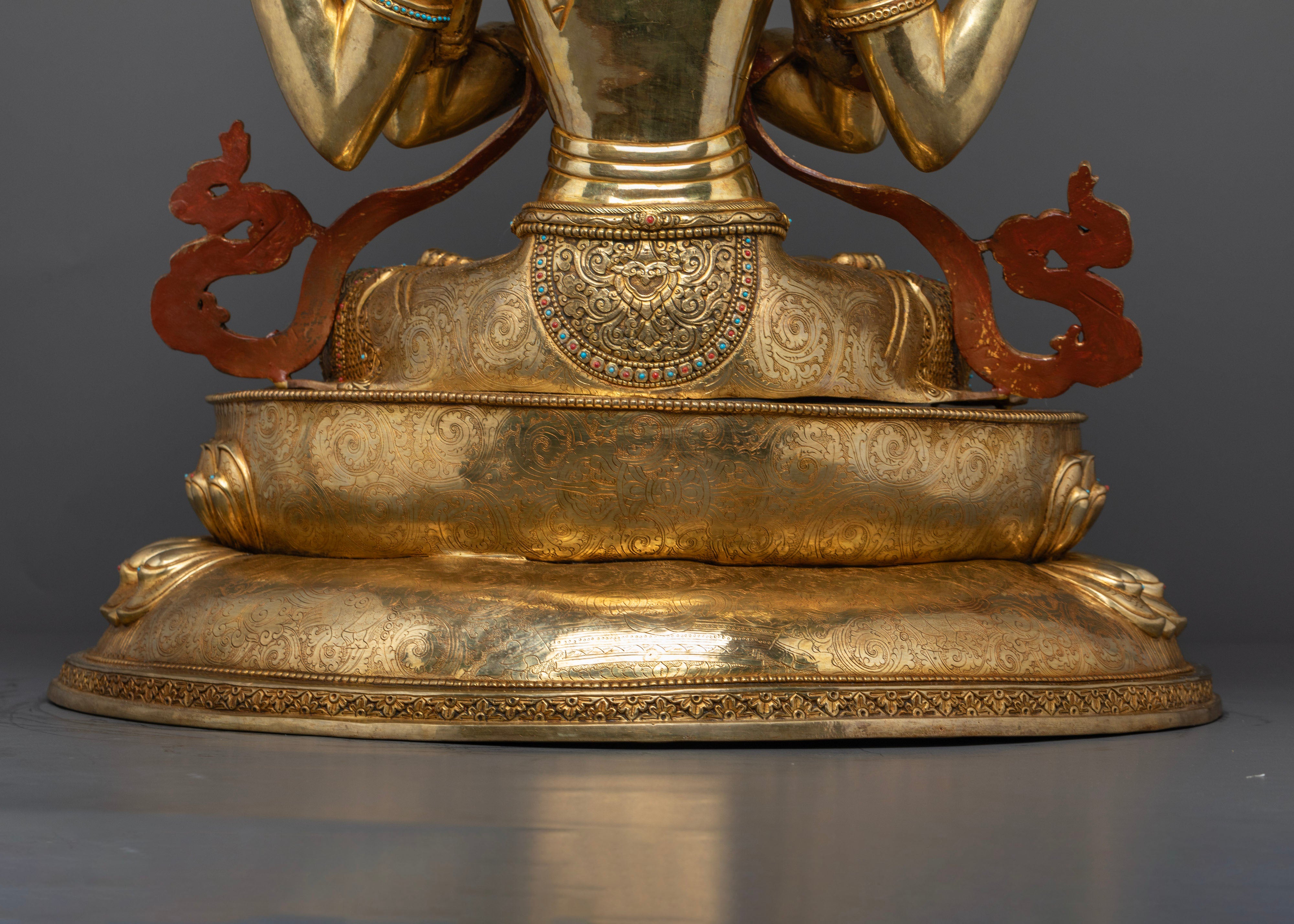Authentic Tibetan Four-Armed Avalokiteshvara Statue for Devotees