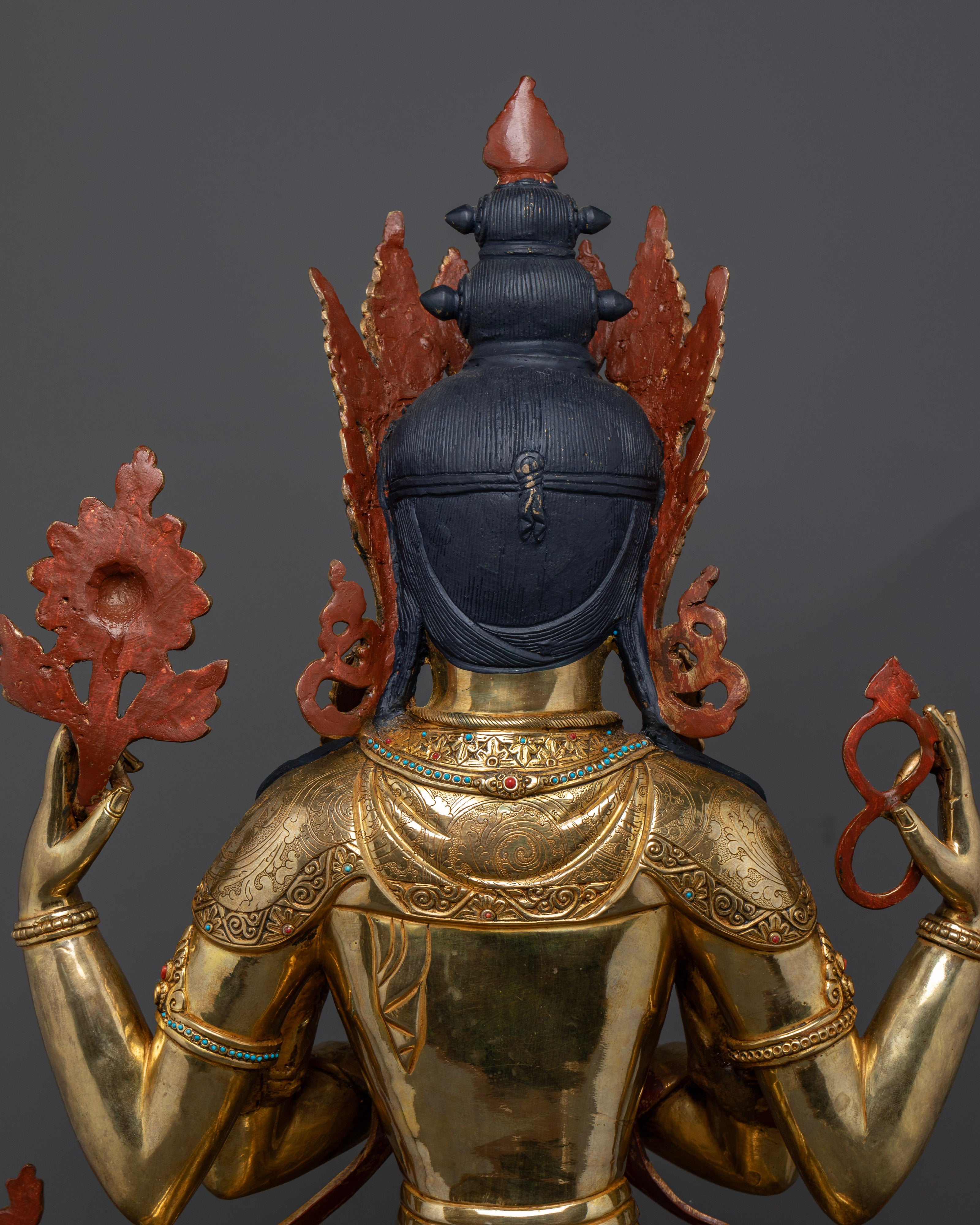 Authentic Tibetan Four-Armed Avalokiteshvara Statue for Devotees