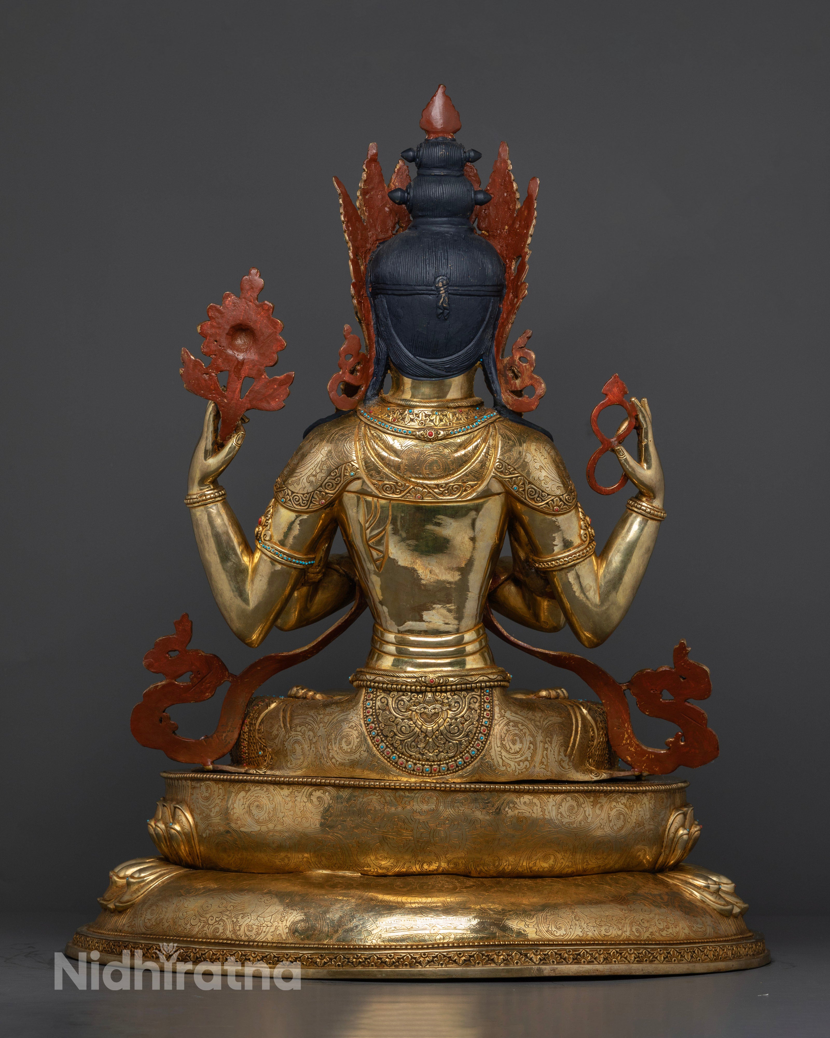 Authentic Tibetan Four-Armed Avalokiteshvara Statue for Devotees