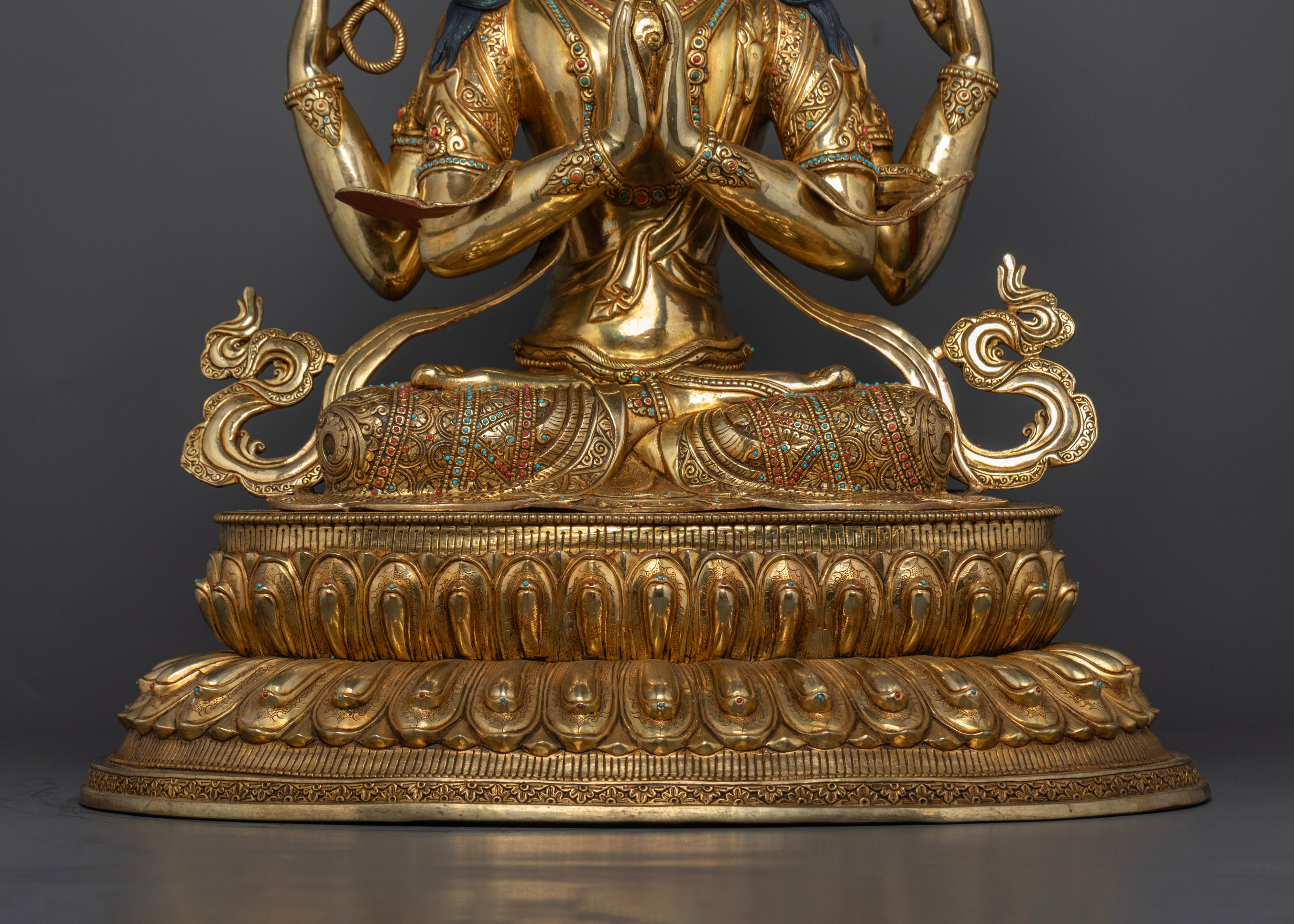 Authentic Tibetan Four-Armed Avalokiteshvara Statue for Devotees