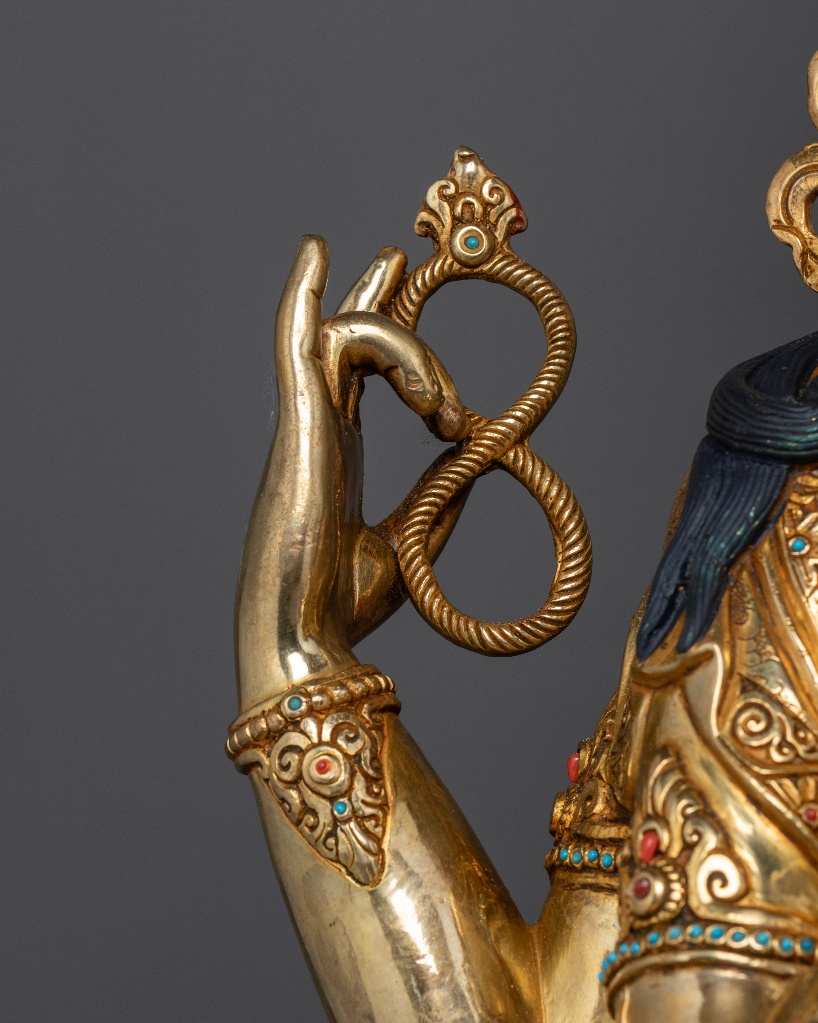 Authentic Tibetan Four-Armed Avalokiteshvara Statue for Devotees