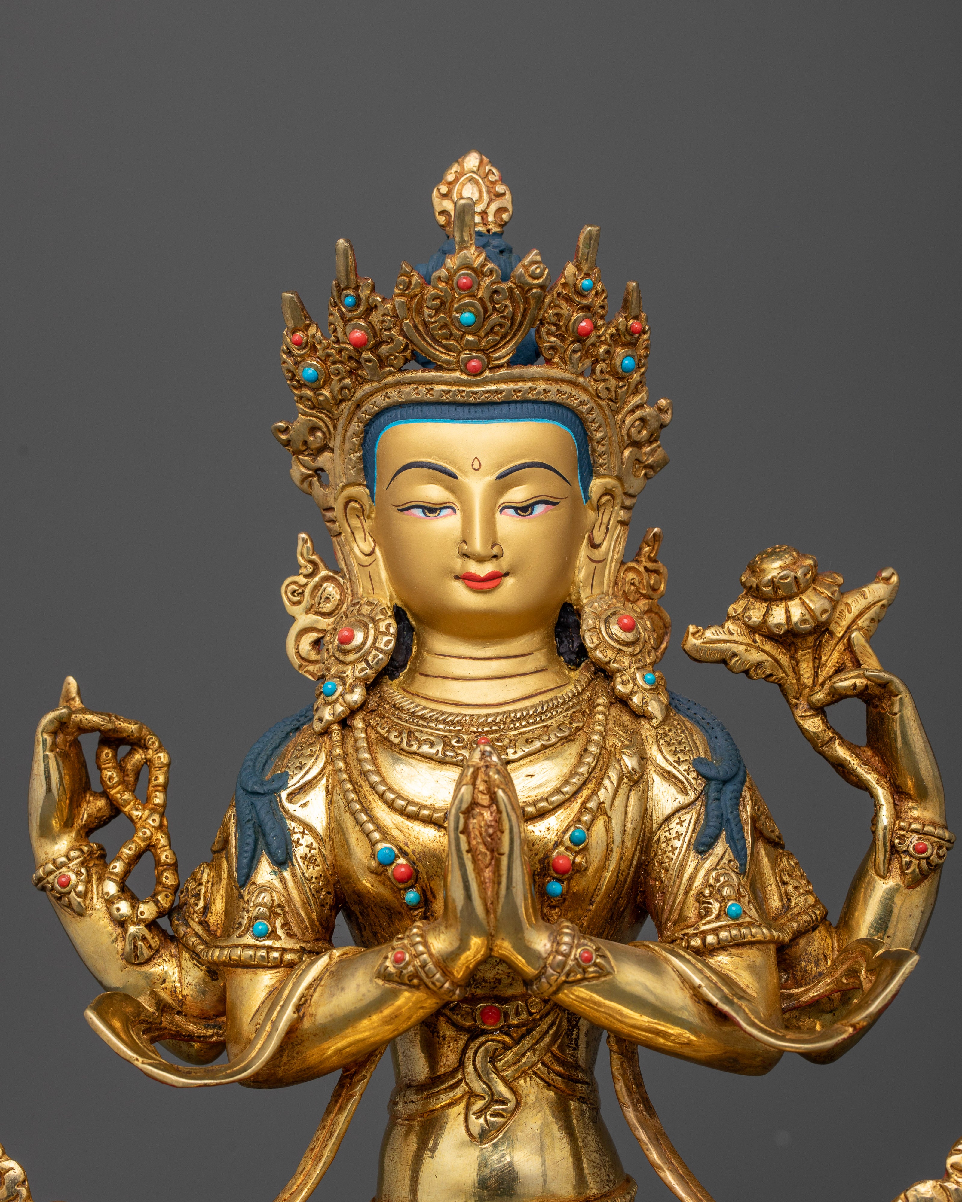 Embrace Compassionate Wisdom: Four-Armed Chenrezig Avalokiteshvara Statues for Spiritual Enlightenment
