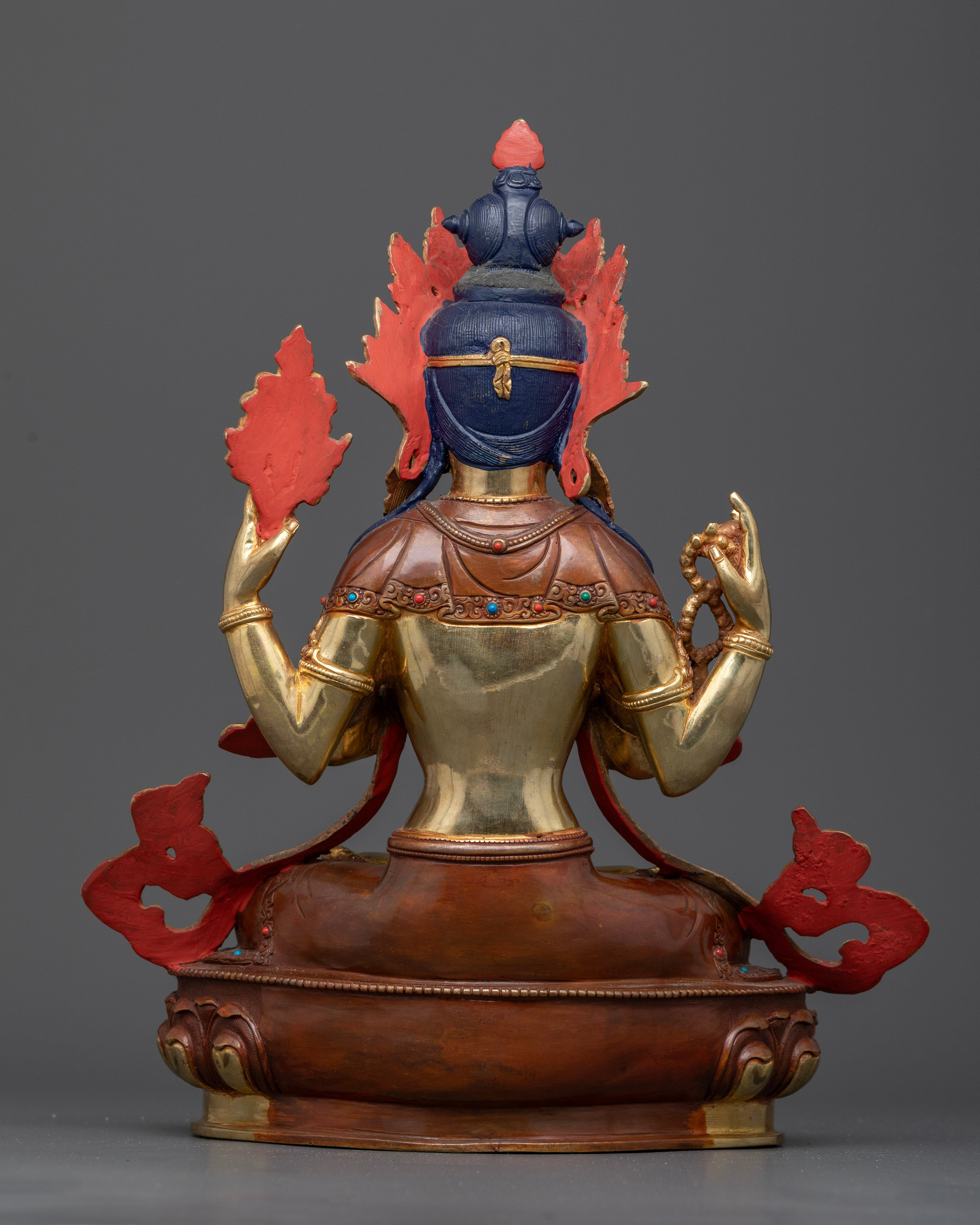 Half Gold, Half Oxidized Copper Chenrezig Statue