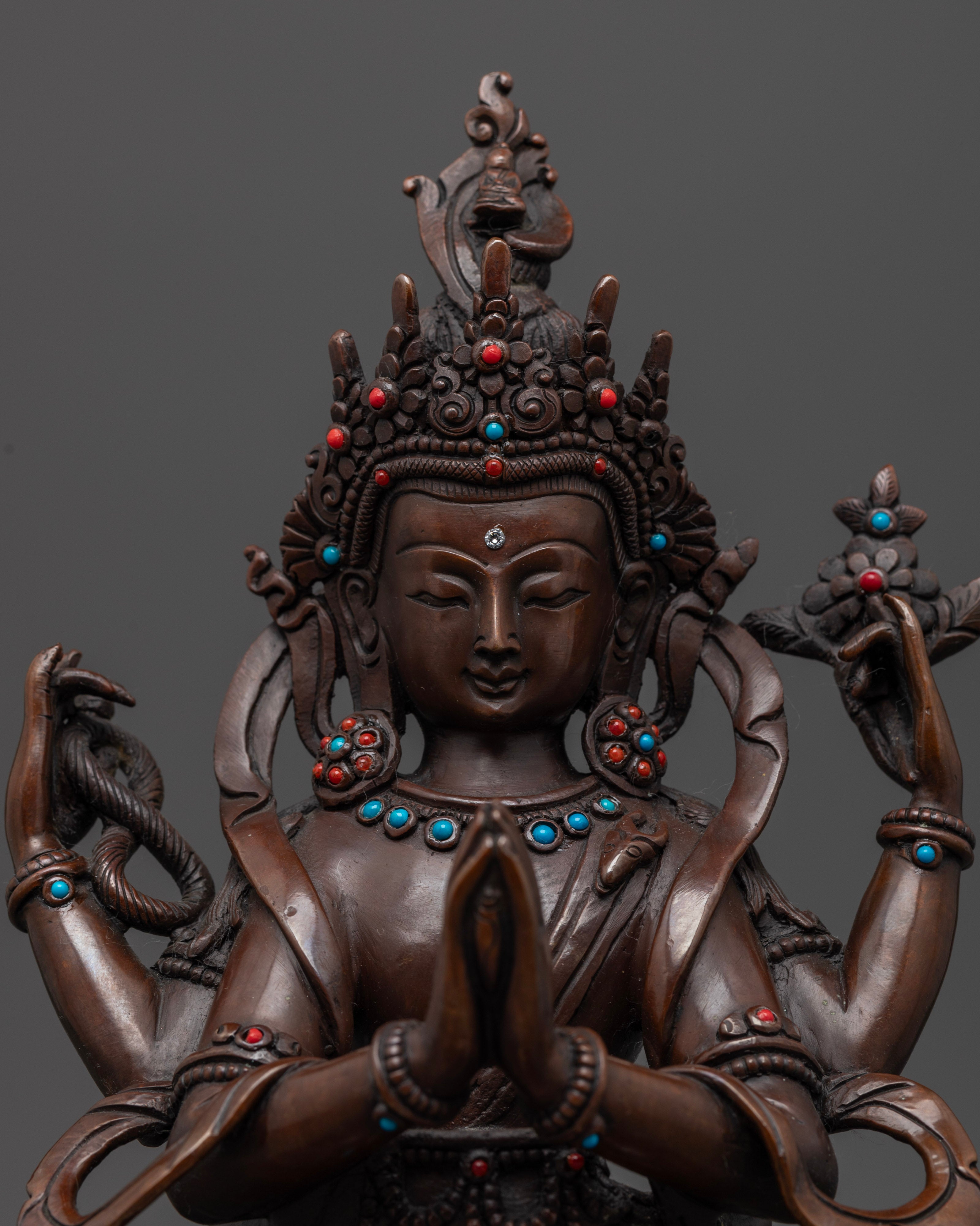 Oxidized Chenrezig Statue | Blessings of Avalokiteshvara