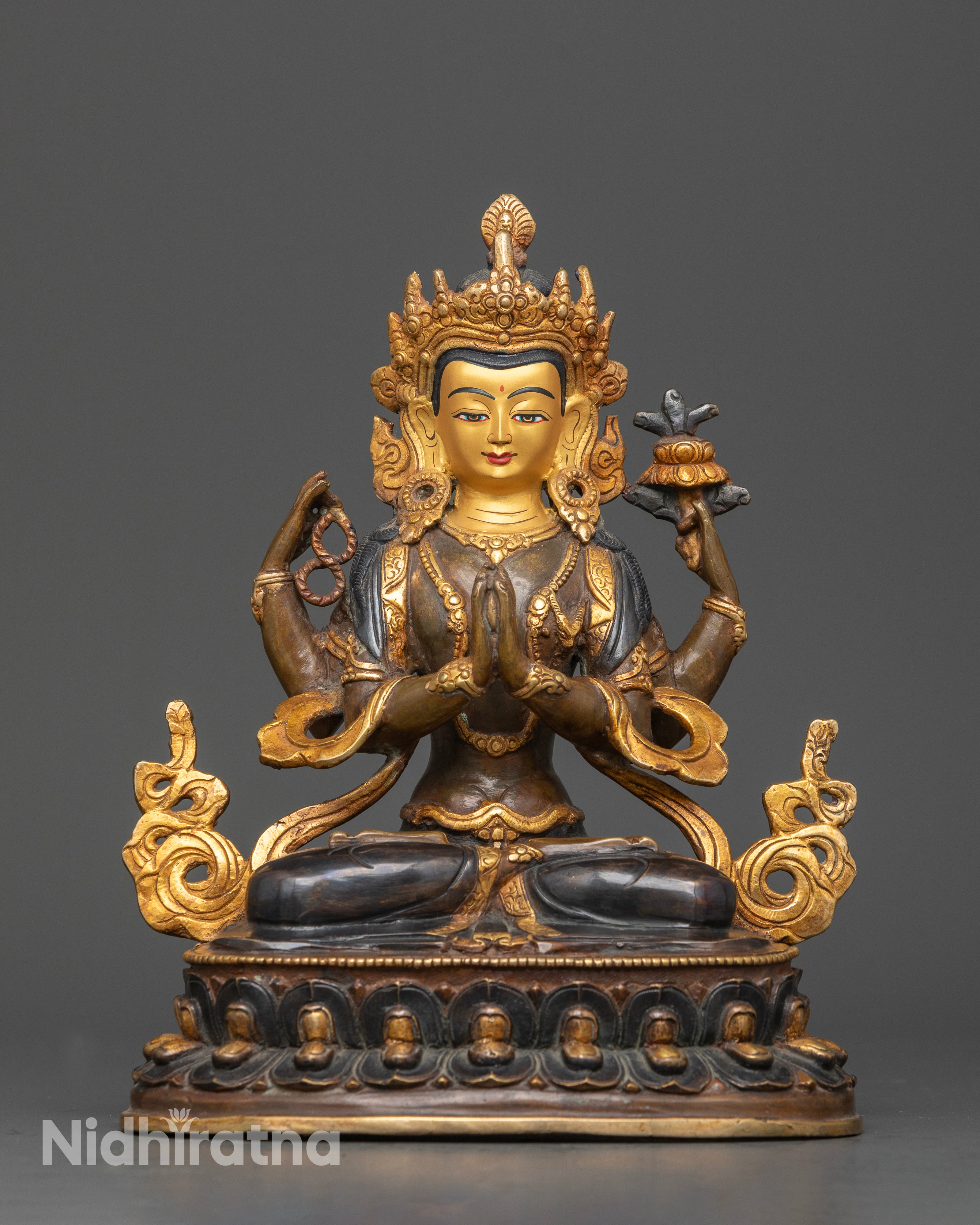The Compassionate Presence of Chenresig in Majestic Oxidized Gold