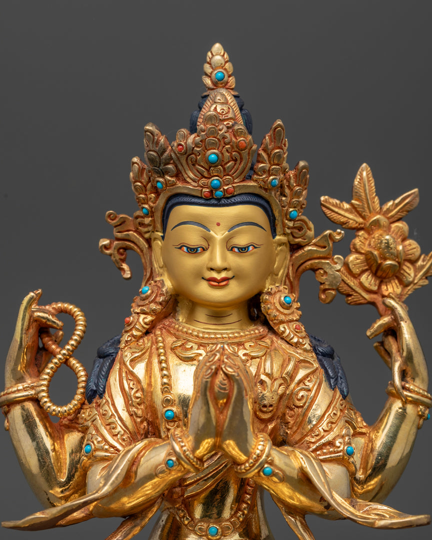 Tibetan Chenrezig Shadakshari Lokeshvara Statue 8.8"