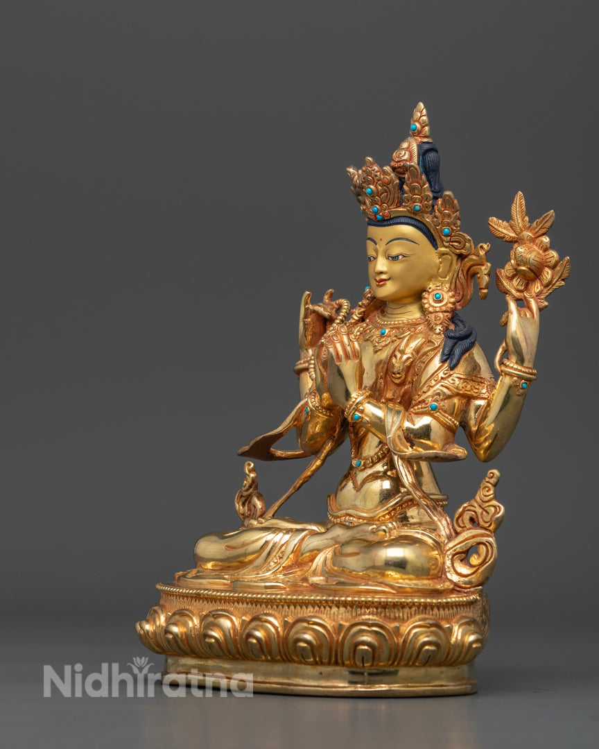 Tibetan Chenrezig Shadakshari Lokeshvara Statue 8.8"