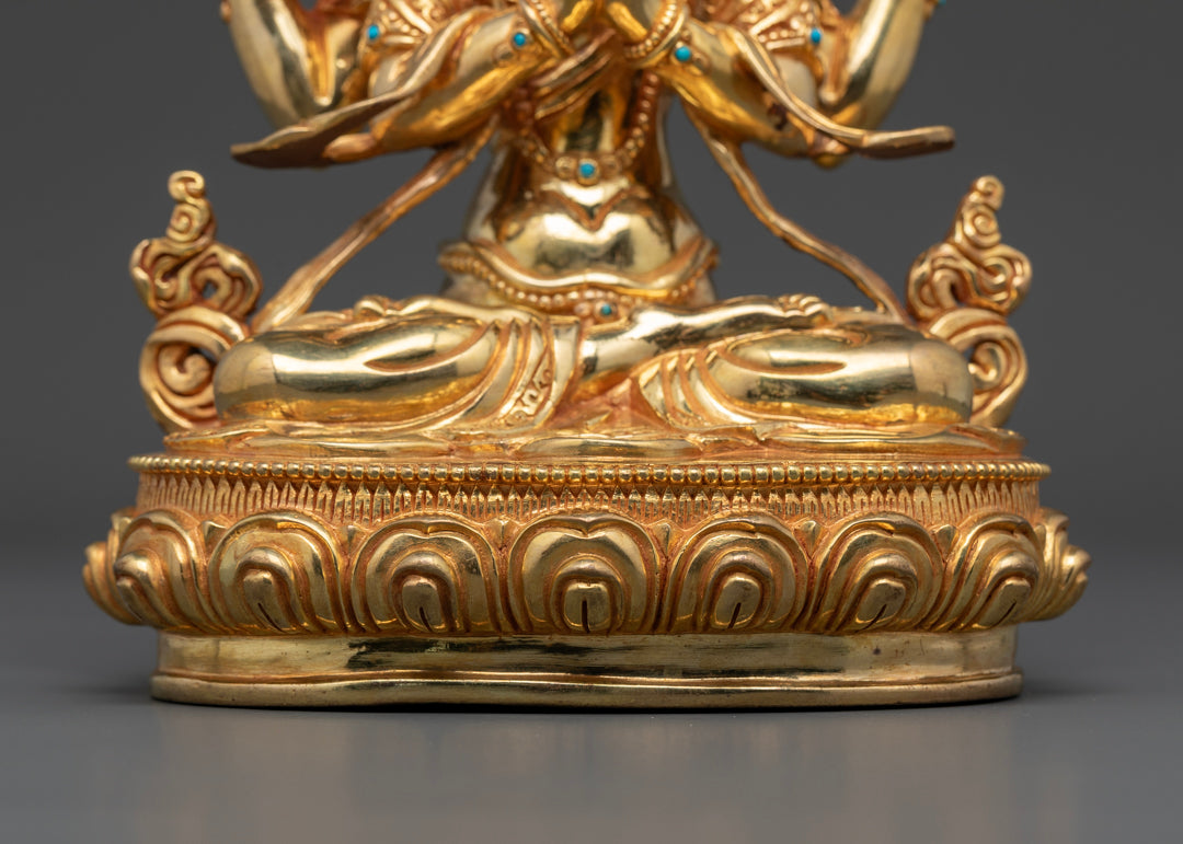 Tibetan Chenrezig Shadakshari Lokeshvara Statue 8.8"