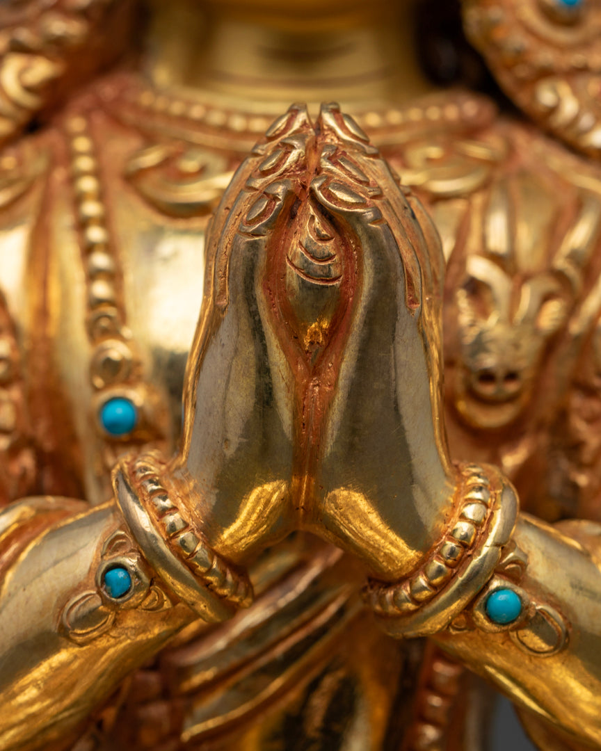 Tibetan Chenrezig Shadakshari Lokeshvara Statue 8.8"
