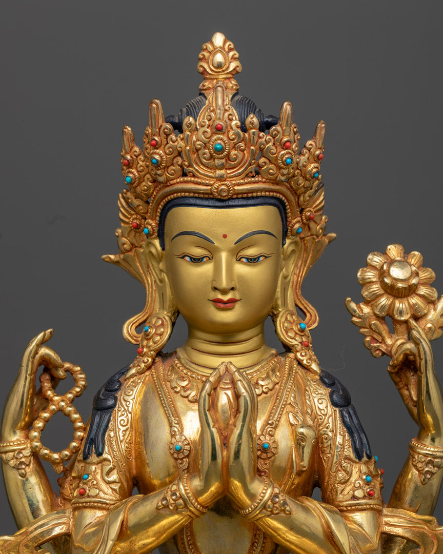 Chenrezig Statue | Tibetan Hand-Carved Statue of Avalokiteshvara