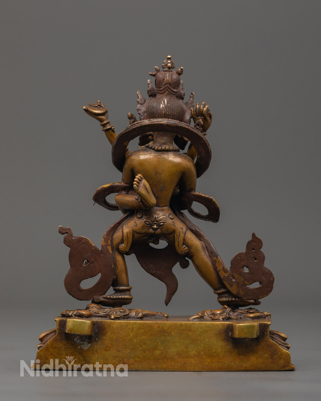 Traditional Nepali-made Chakrasamvara statue featuring embracing mudra and fiery aura, crafted using electroplating technique