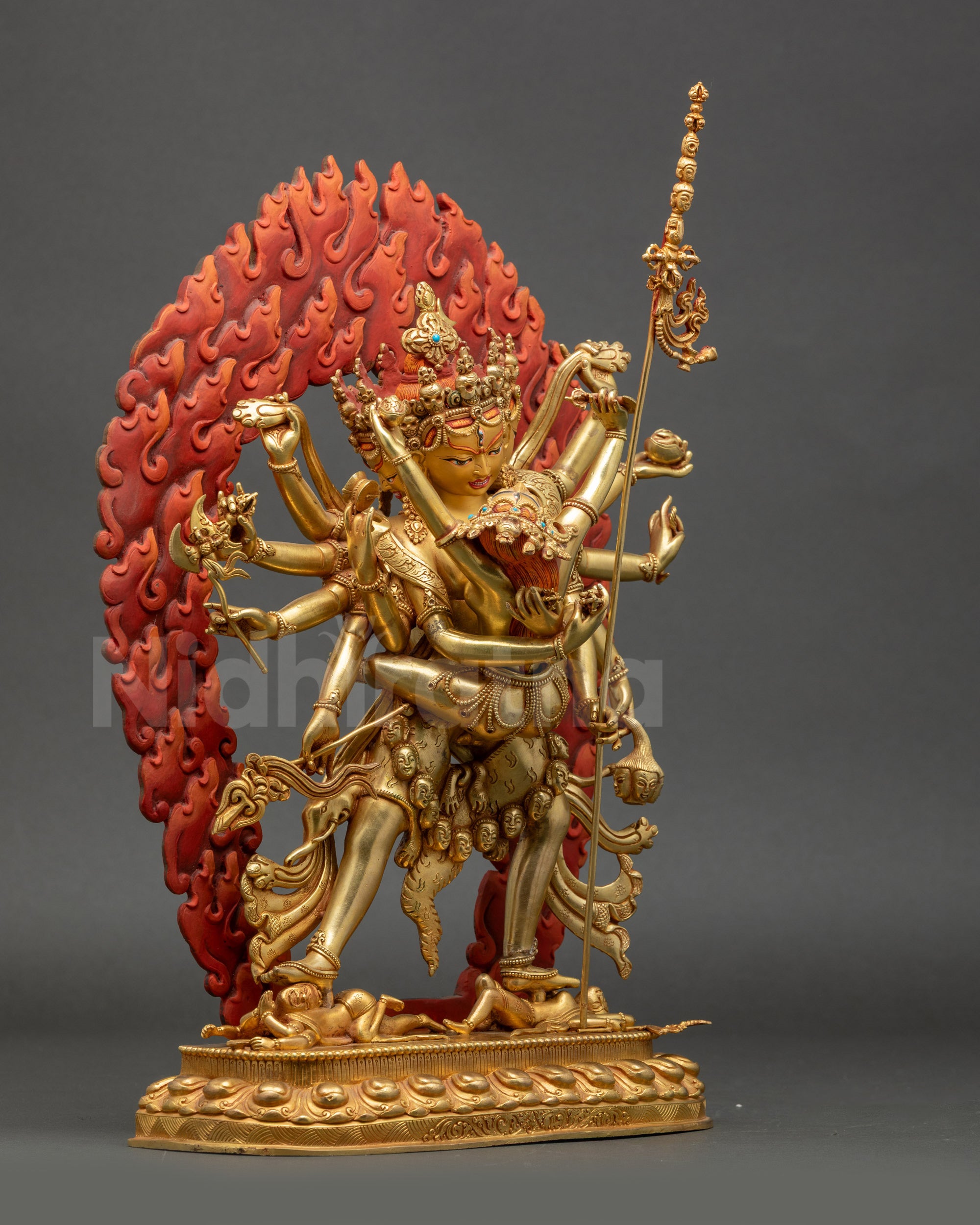 Chakrasamvara statue right side view with vajra and bell in hands
