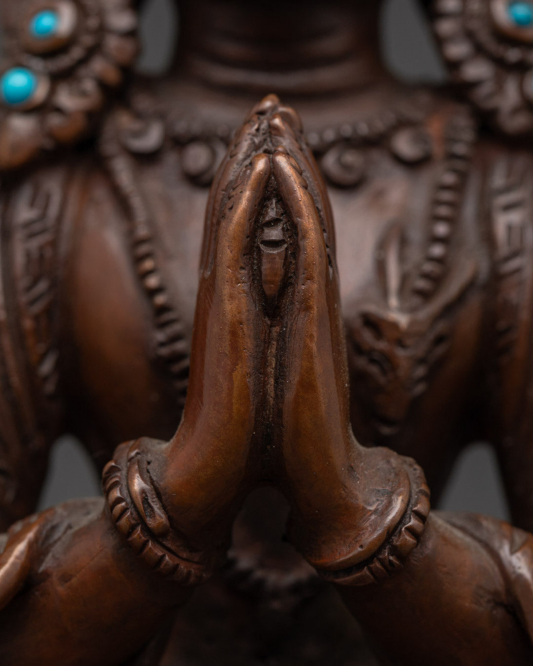 Oxidized Copper Chenrezig Statue | Traditional Buddhist Art