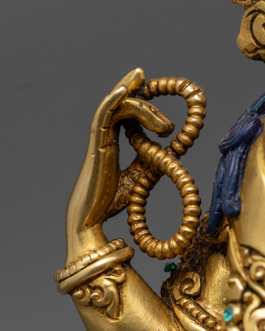 Hand-Carved Chenrezig Statue in 24K Gold Gilded Copper