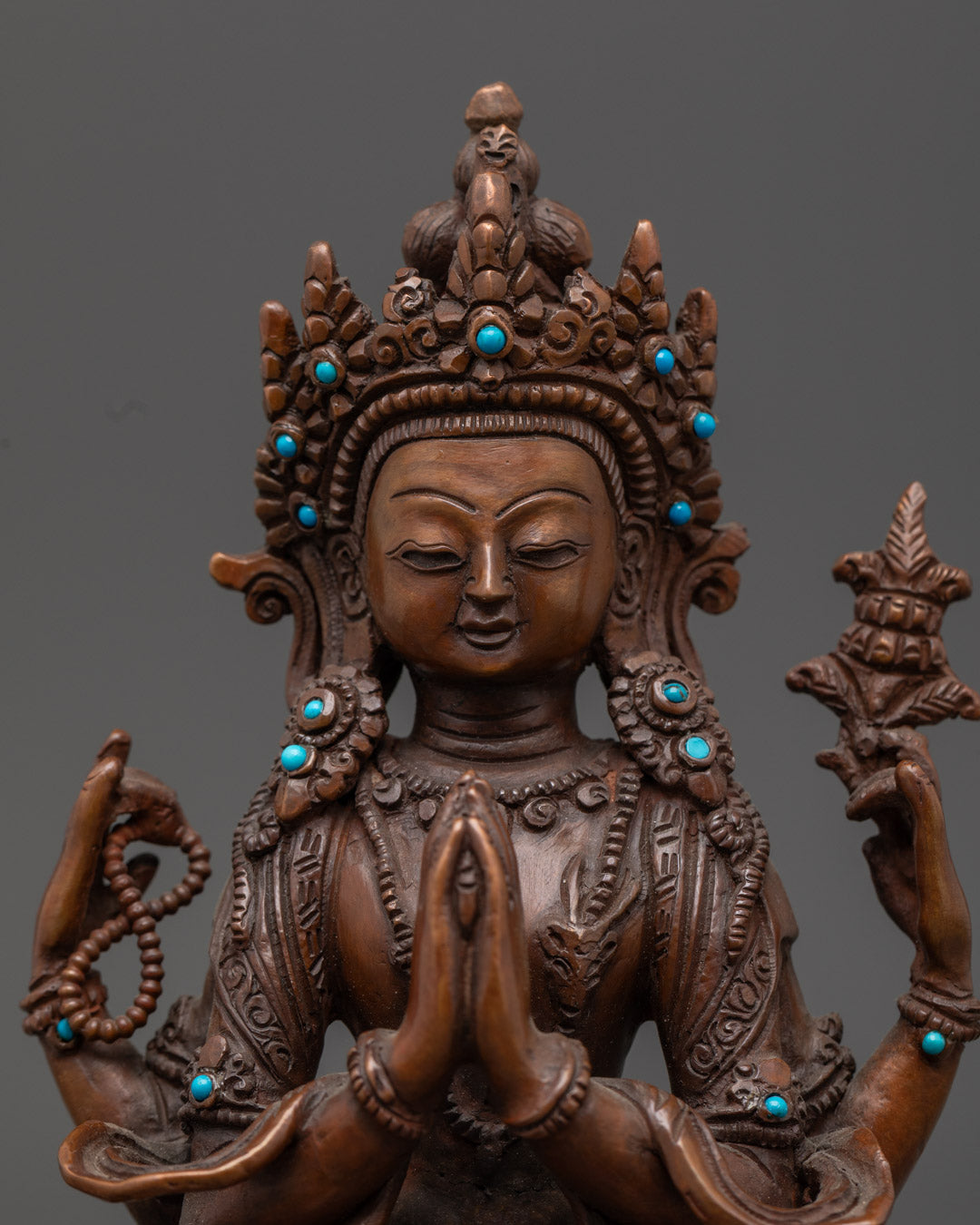 Oxidized Copper Chenrezig Statue | Traditional Buddhist Art