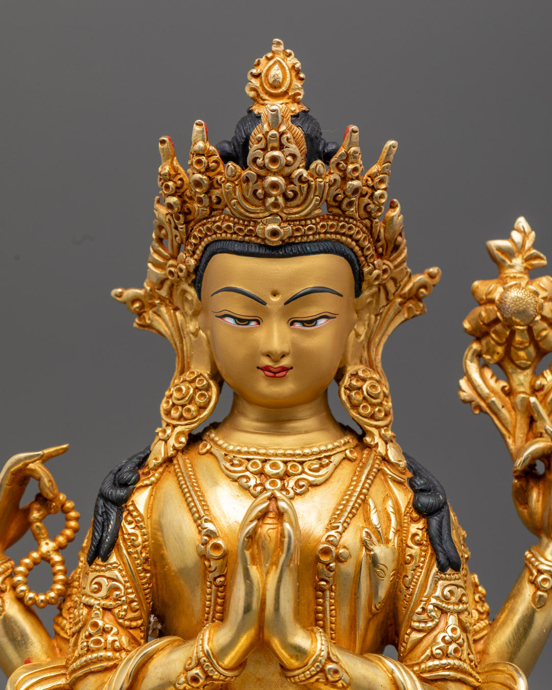 24K Gold Chenrezig Statue | Avalokiteshvara Hand-Carved Statue