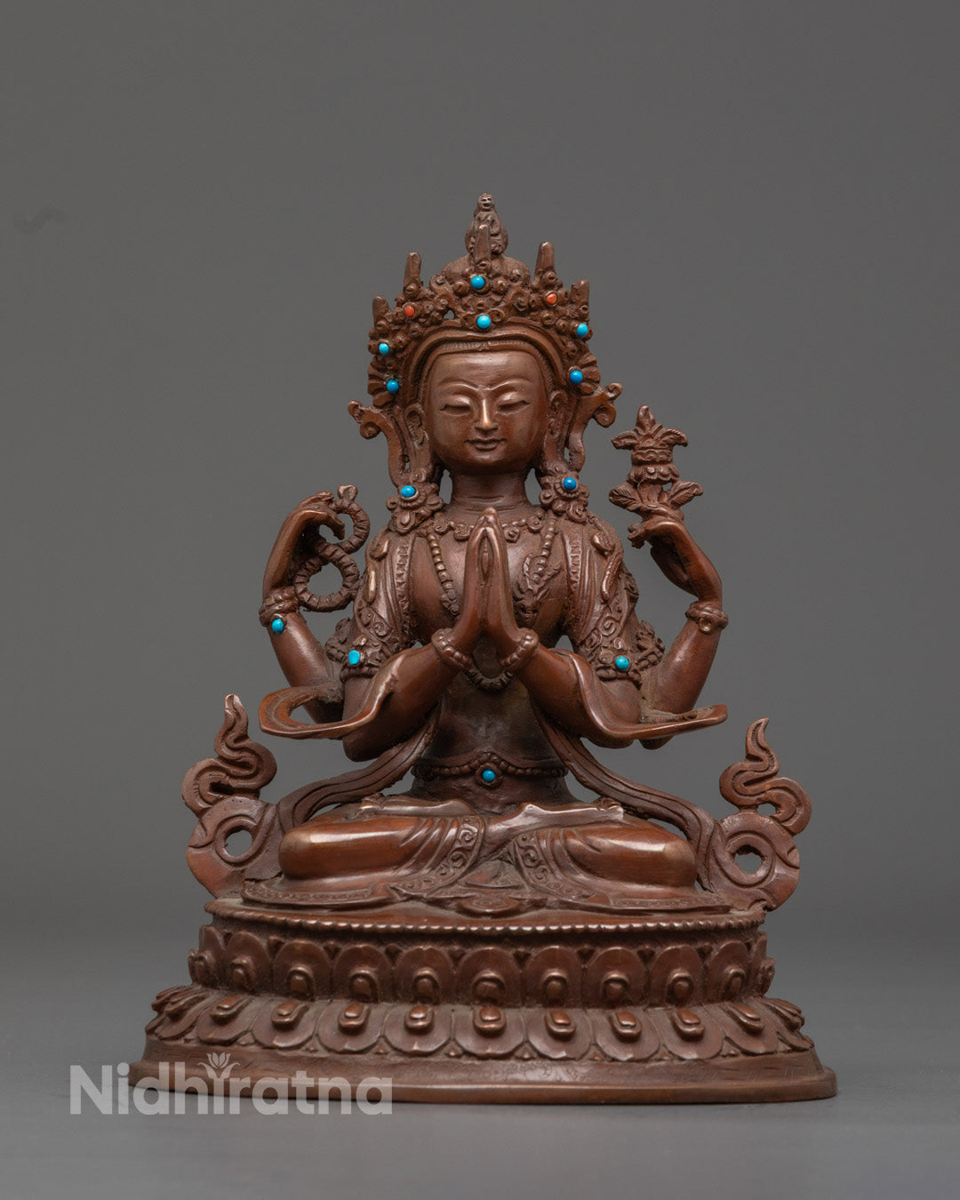 Unique Oxidized Chenrezig Statue | Handcrafted Spiritual Decor
