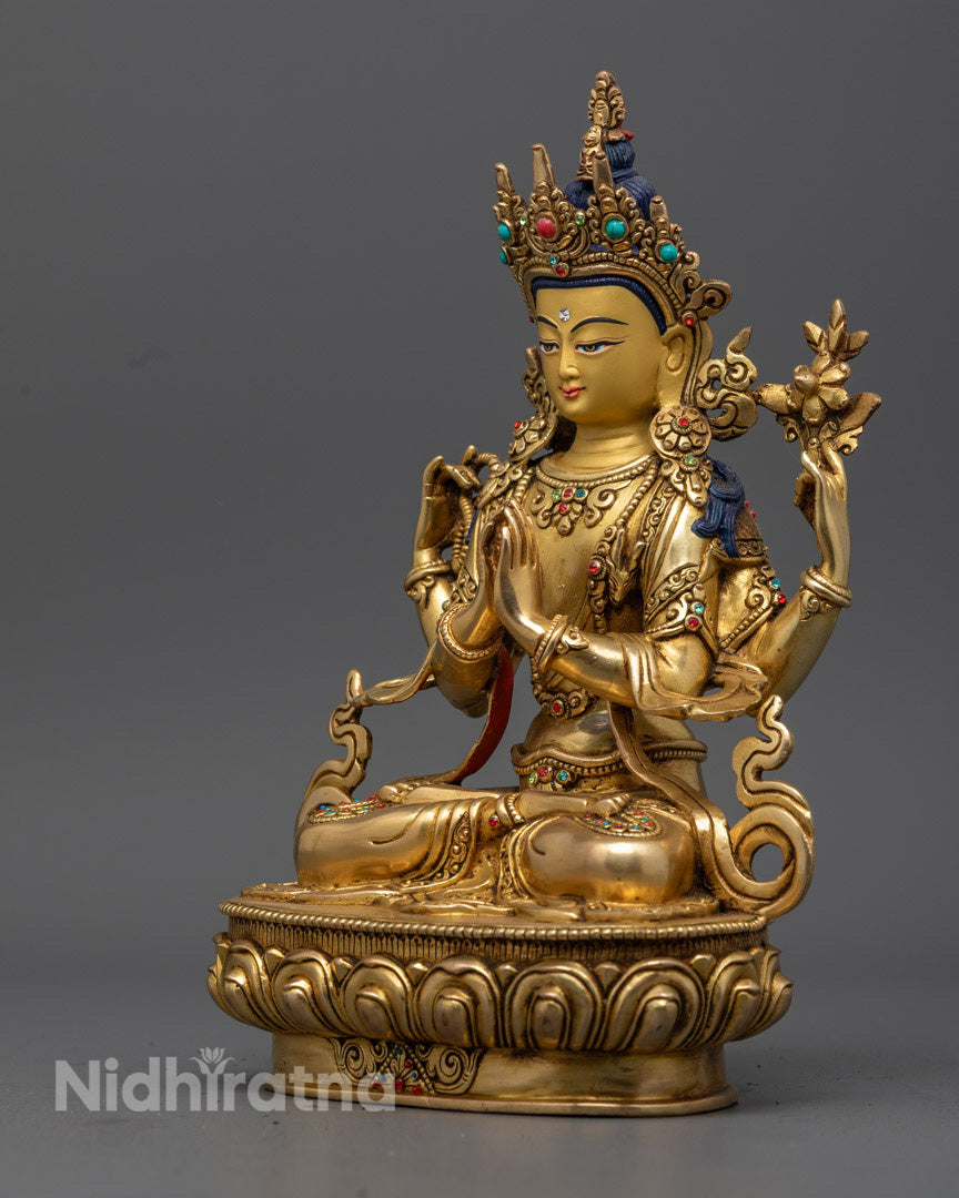 Chenrezig Statue showcasing master Himalayan craftsmanship | symbolizing loving-kindness and emotional healing in Buddhism.