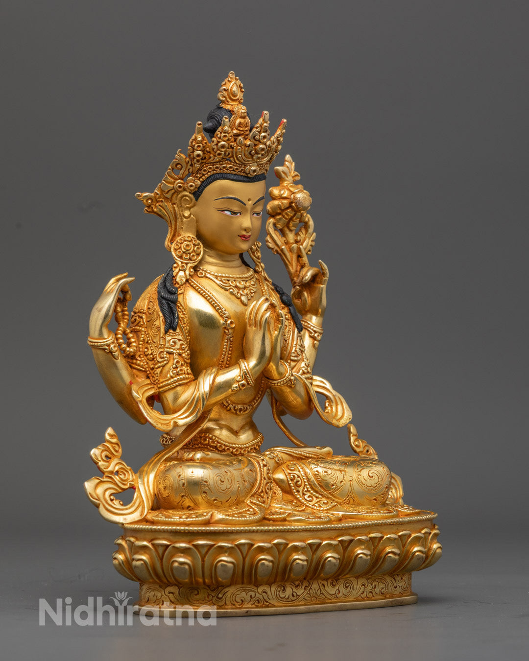 24K Gold Chenrezig Statue | Avalokiteshvara Hand-Carved Statue