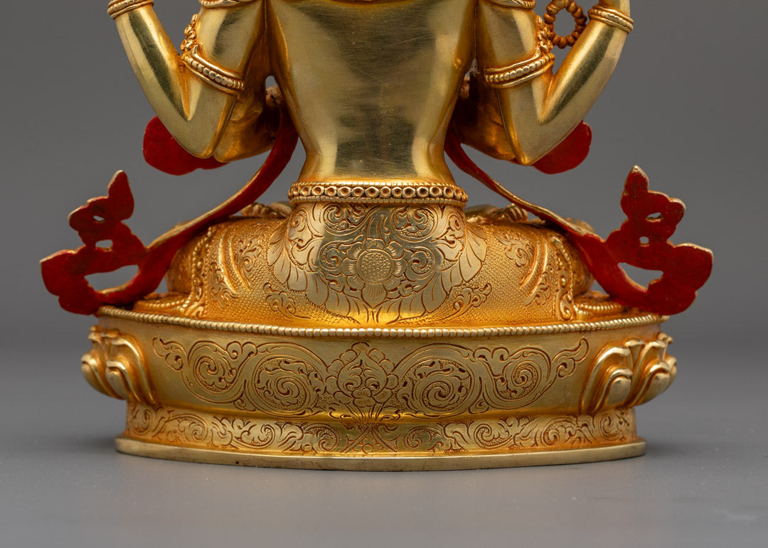 24K Gold Chenrezig Statue | Avalokiteshvara Hand-Carved Statue