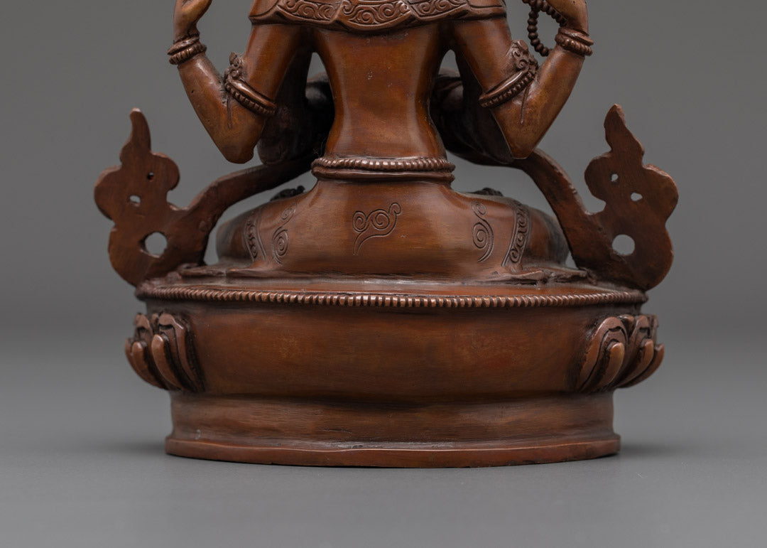 Oxidized Copper Chenrezig Statue | Traditional Buddhist Art