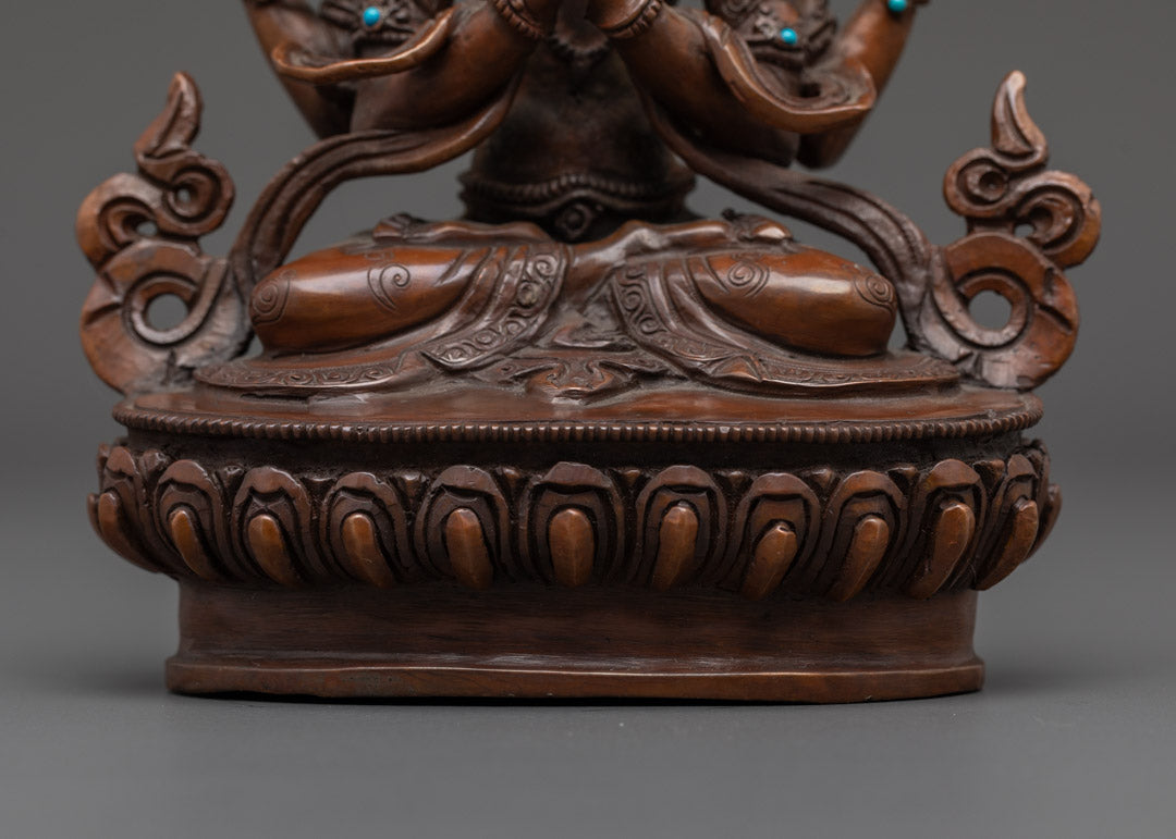 Oxidized Copper Chenrezig Statue | Traditional Buddhist Art