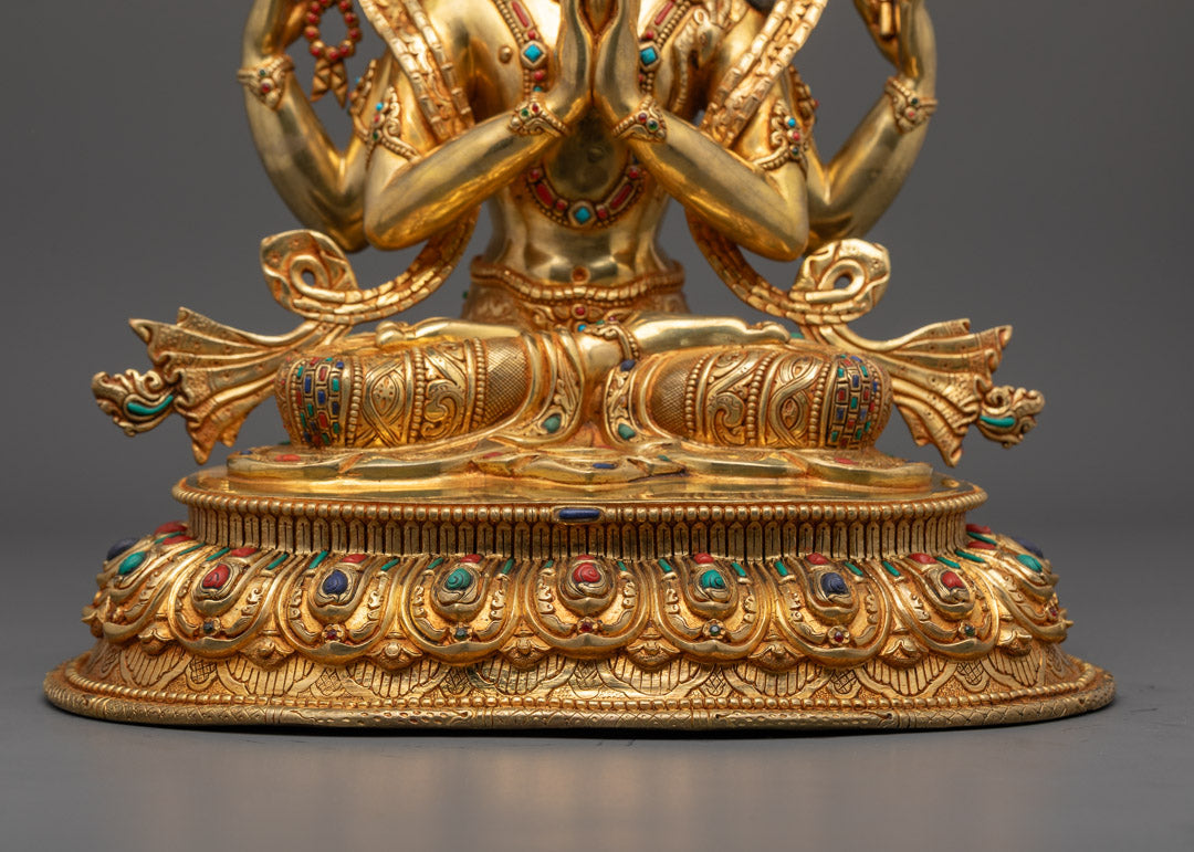 Handcrafted Chenrezig Statue | 24K Gold-Copper