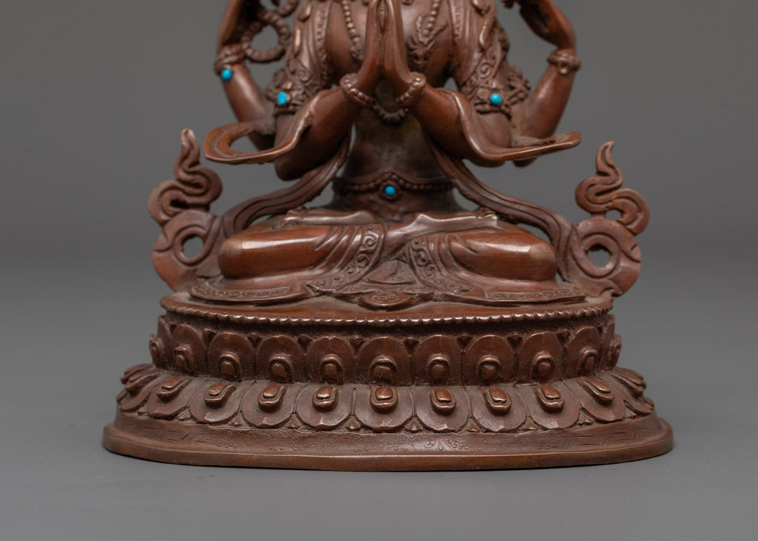 Unique Oxidized Chenrezig Statue | Handcrafted Spiritual Decor