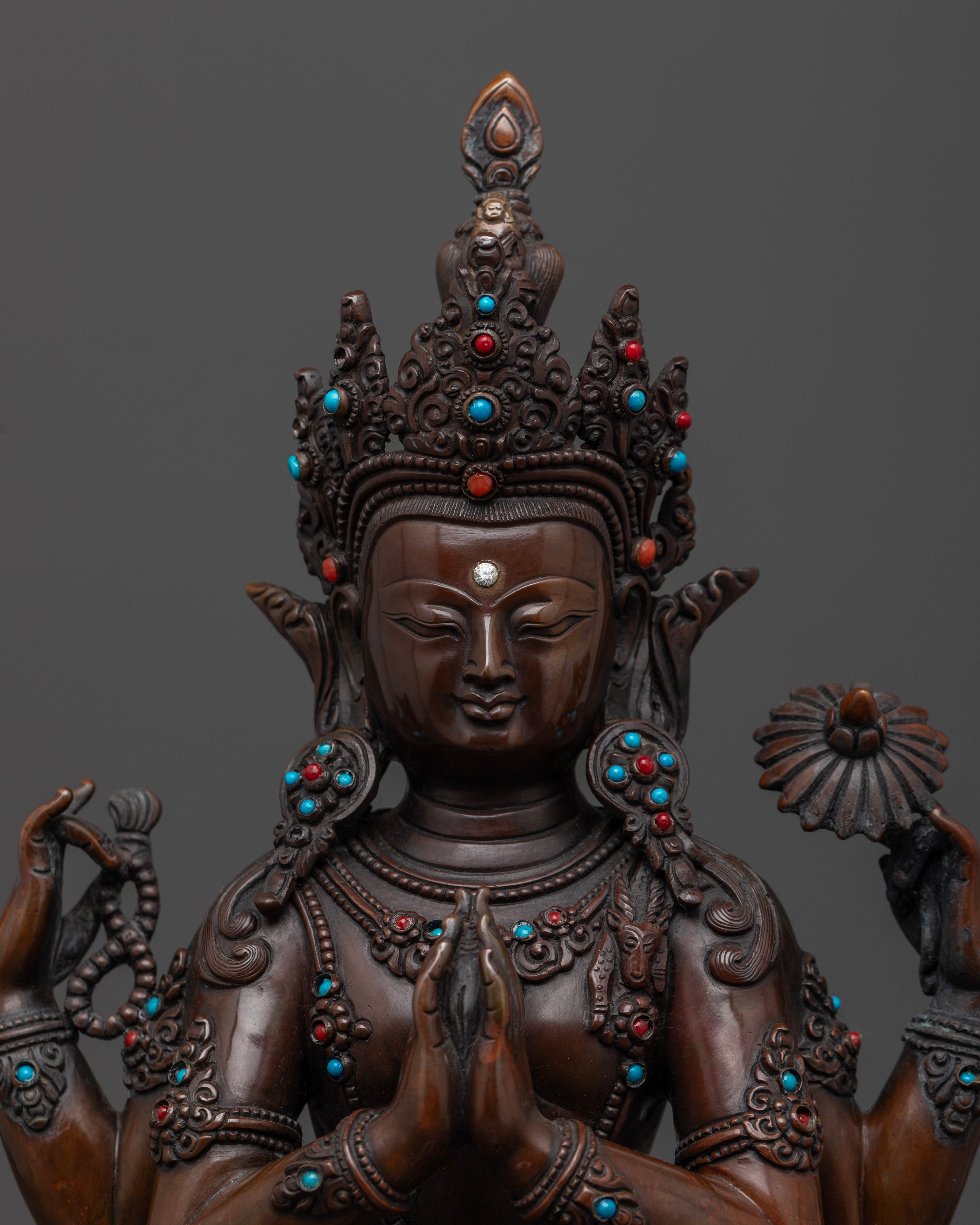 Oxidized Chenrezig Statue: Sacred Art for Peace