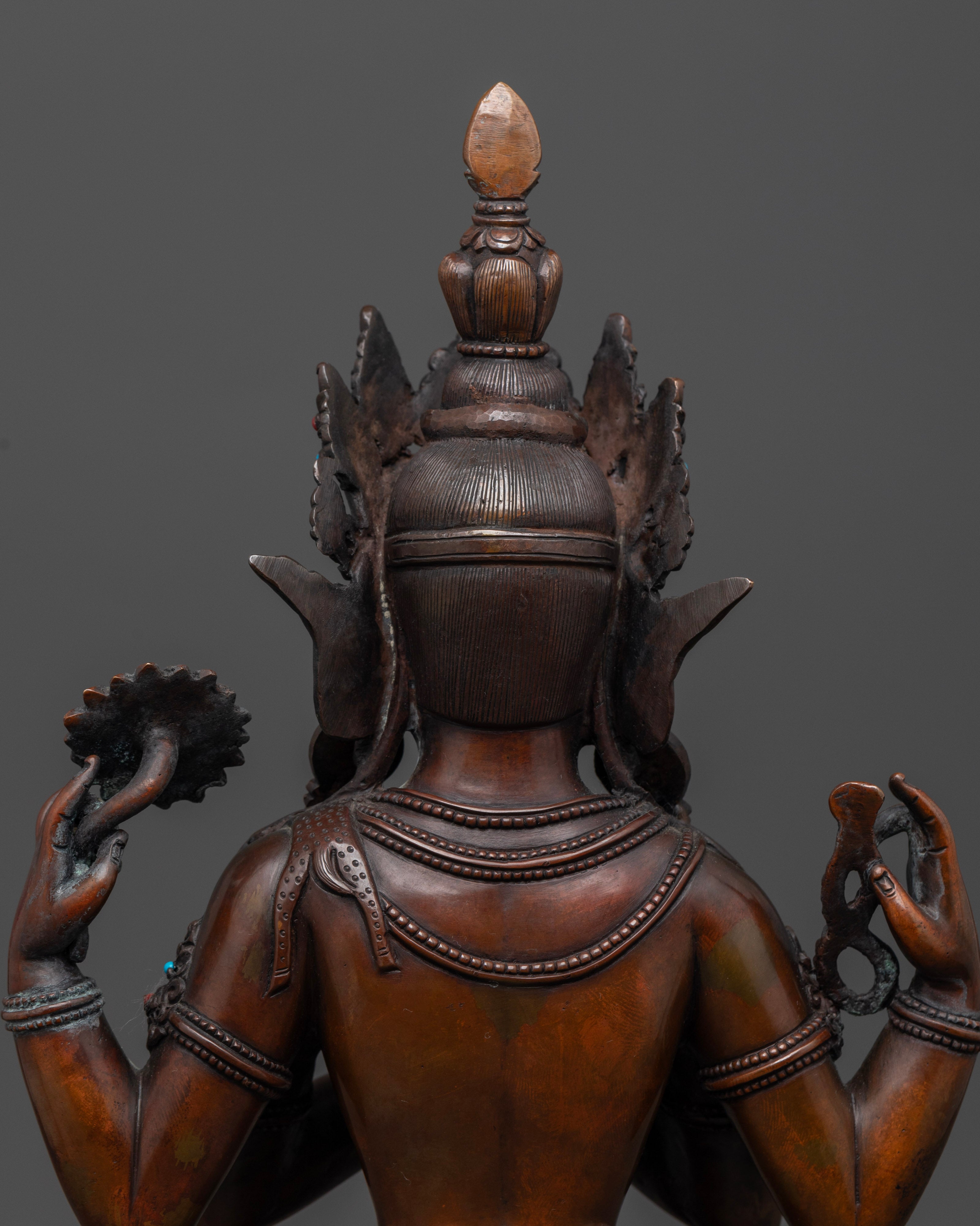 Oxidized Chenrezig Statue: Sacred Art for Peace
