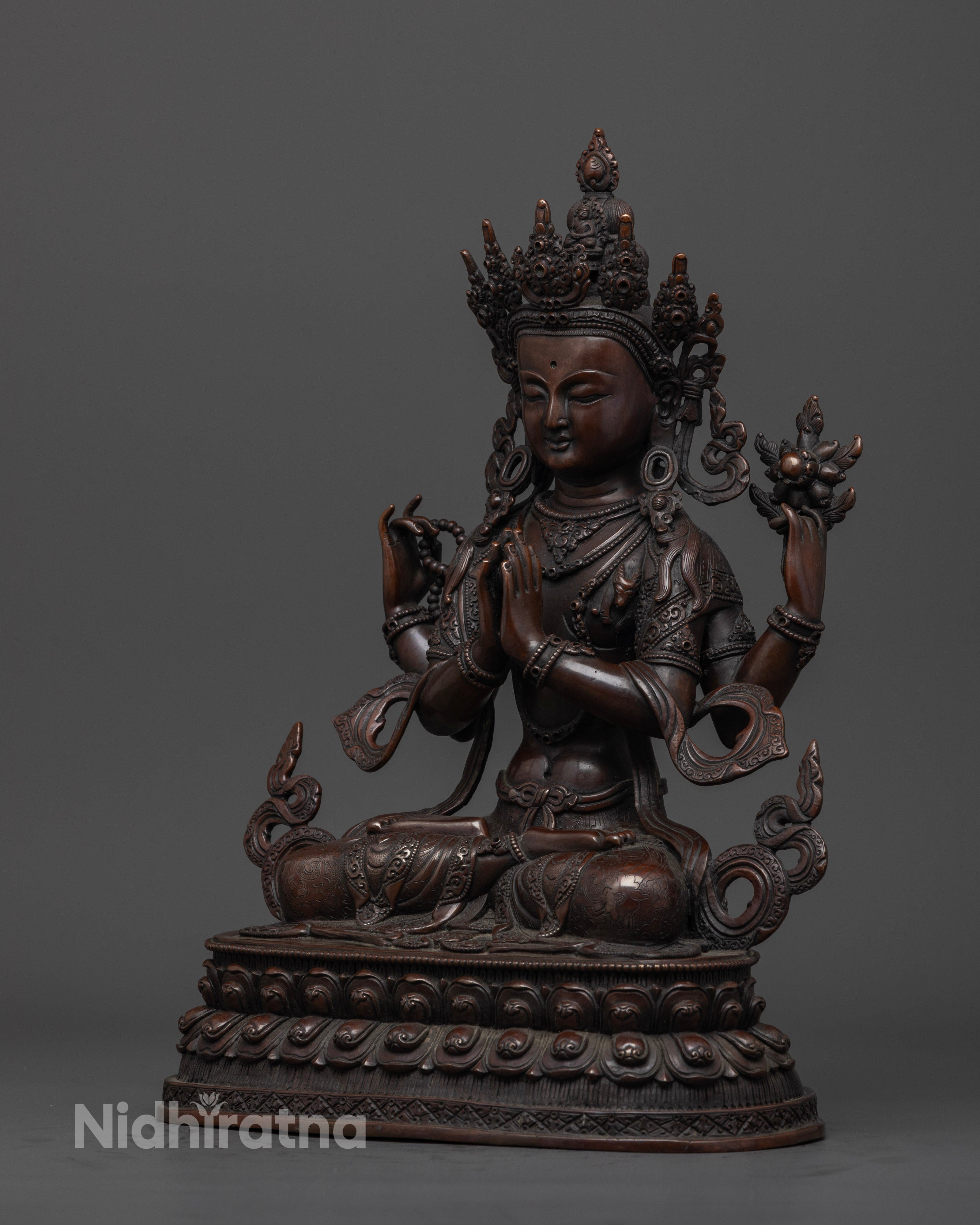 Oxidized Chenrezig Statue: Elegant Compassionate Art