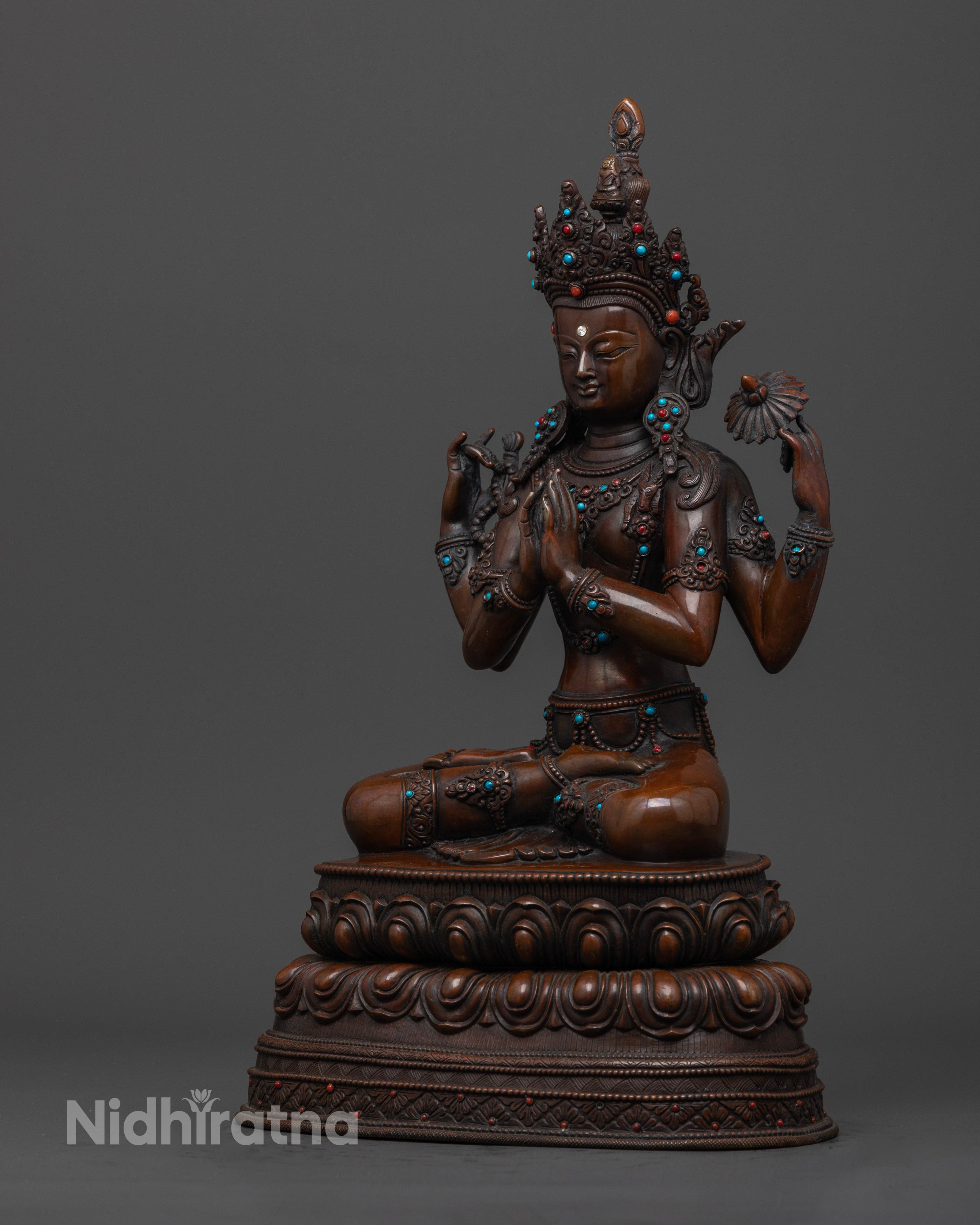 Oxidized Chenrezig Statue: Sacred Art for Peace
