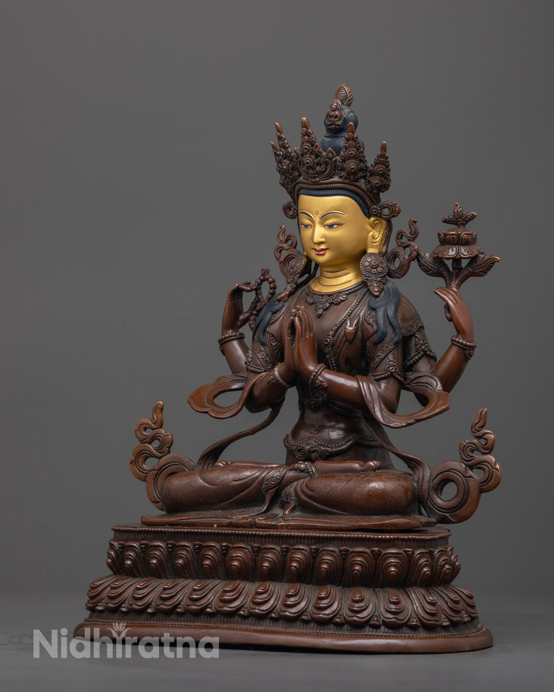 Beautiful Chenrezig Bodhisattva Statue | Oxidized Copper Finish