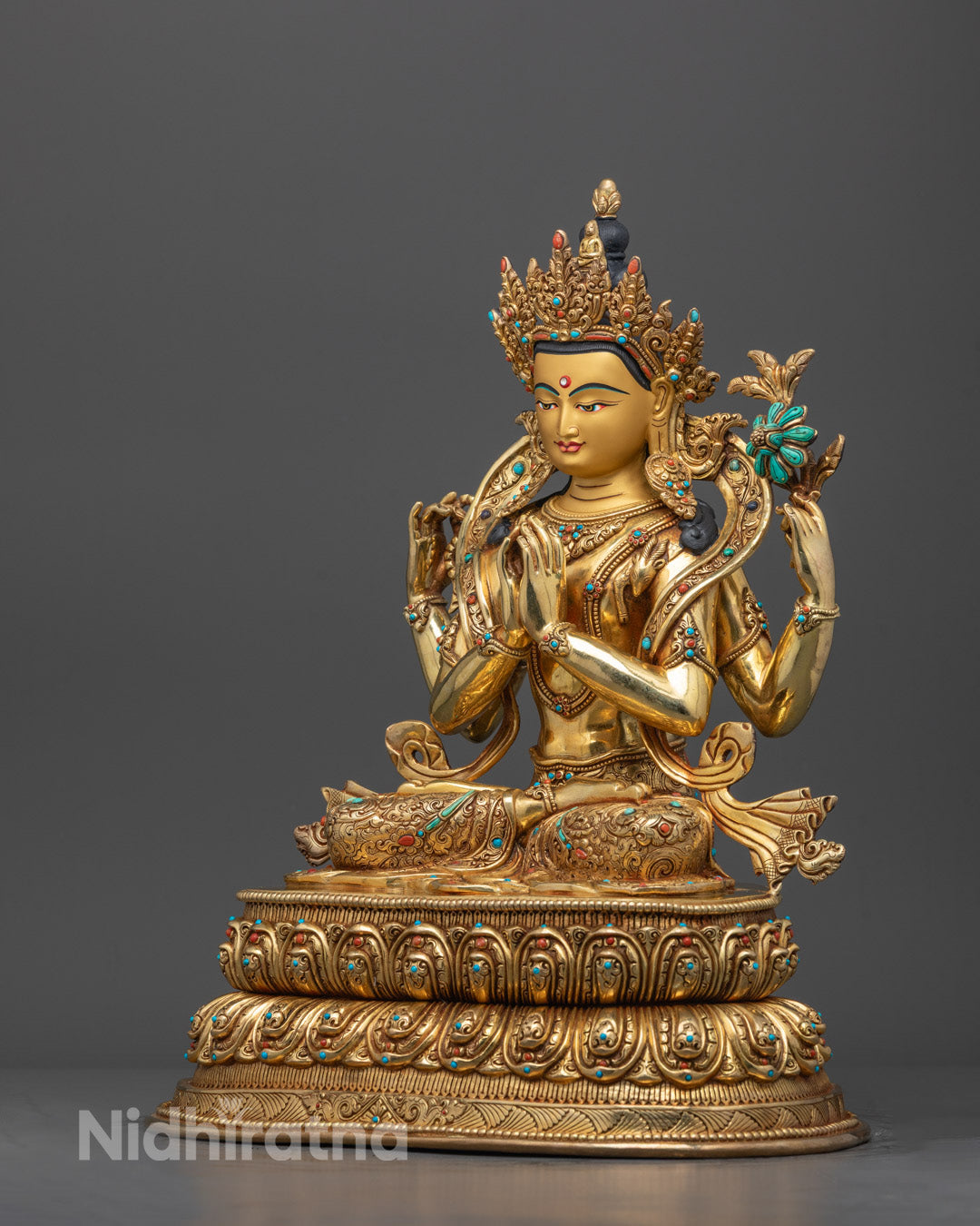 Hand-Craved Sacred Chenrezig Statue | Traditional Tibetan Art