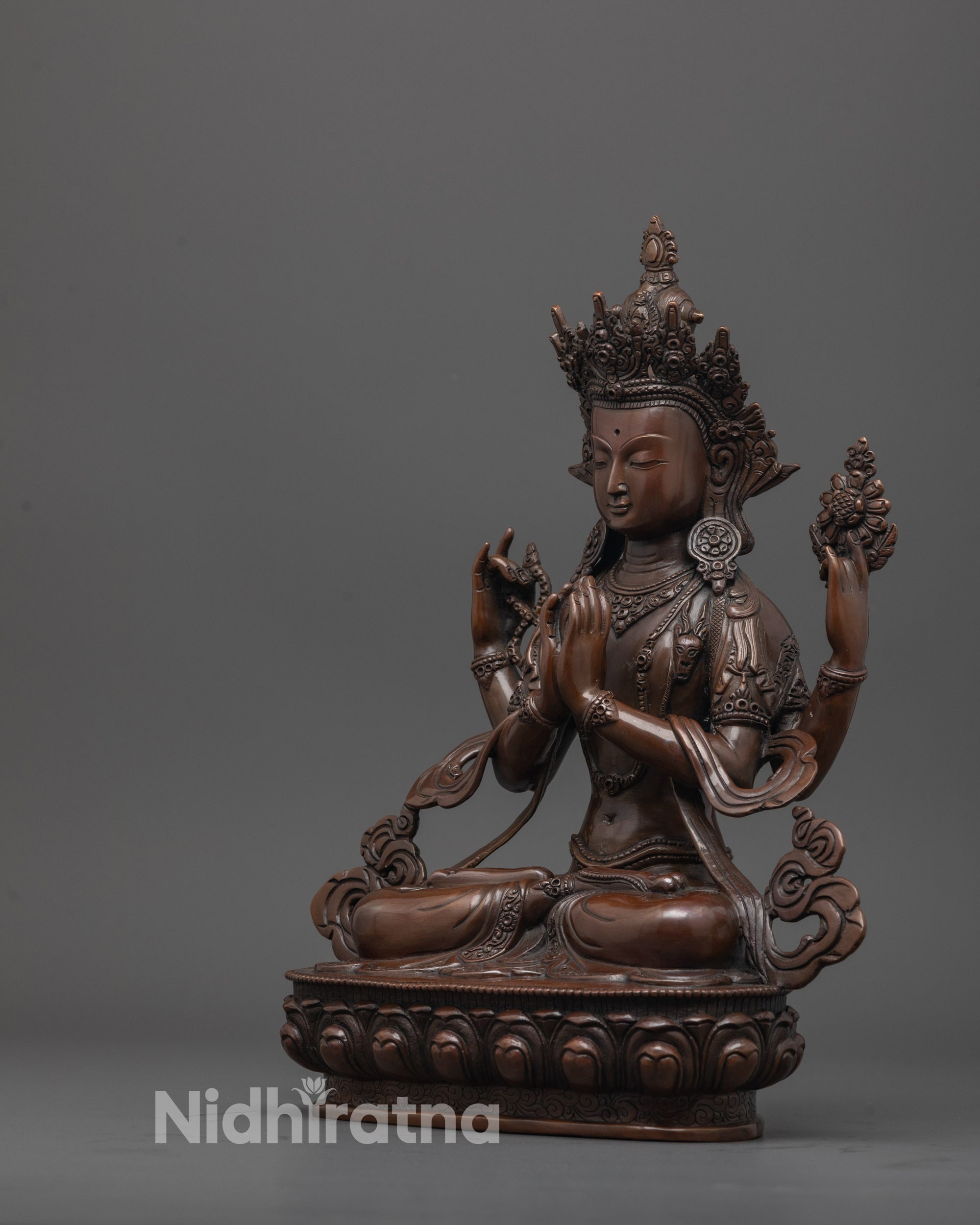 Oxidized Chenrezig Statue | Handmade Symbol of Protection