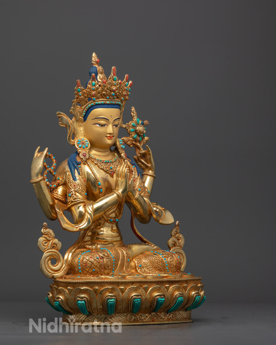 Side-view of Traditional Himalayan Chenrezig Sculpture handcrafted by master artisan