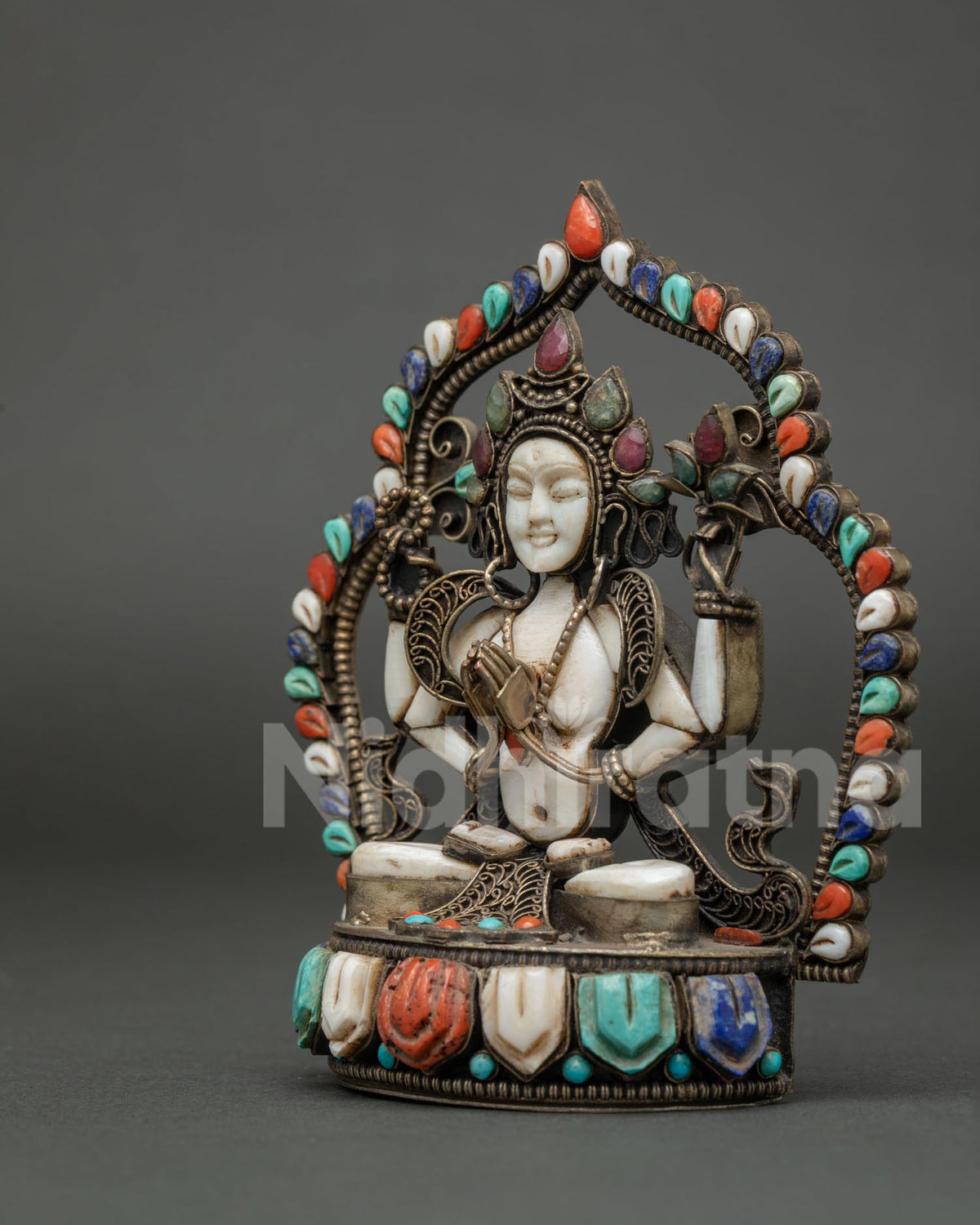 Genuine White Stone Chenrezig Statue | 4-Arm Avalokiteshvara Figurine