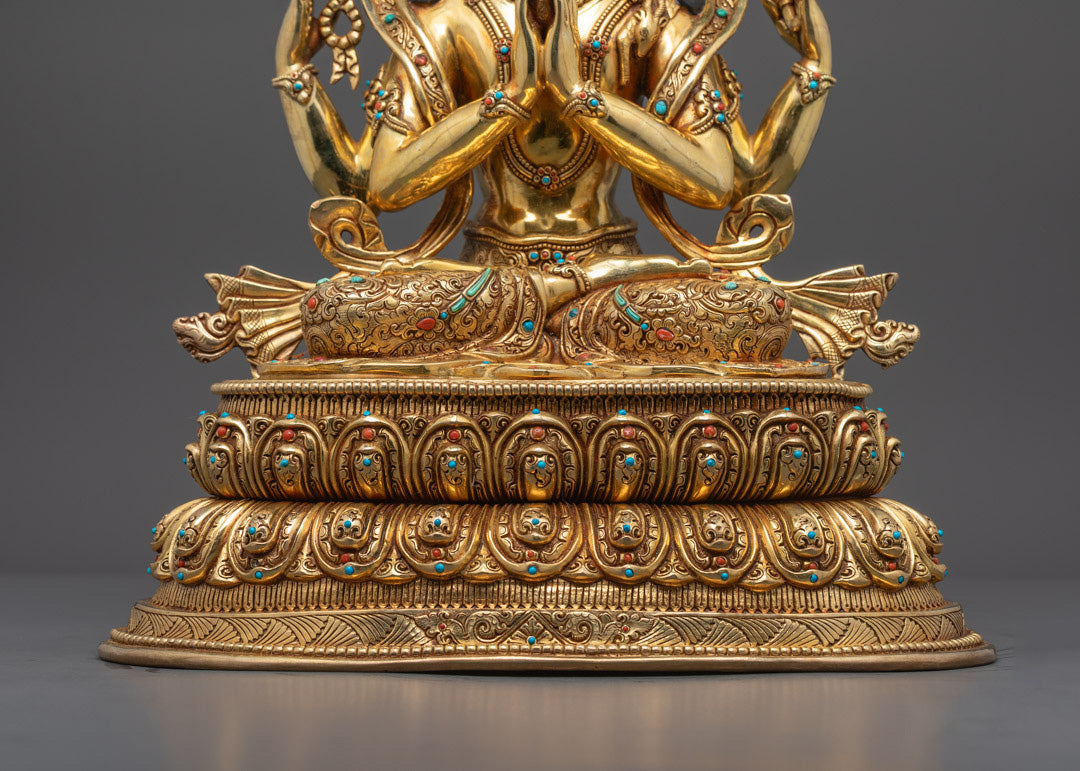 Hand-Craved Sacred Chenrezig Statue | Traditional Tibetan Art