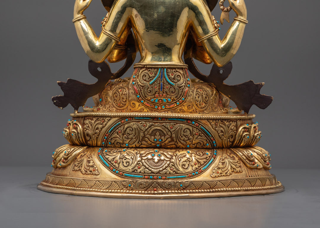 Hand-Craved Sacred Chenrezig Statue | Traditional Tibetan Art
