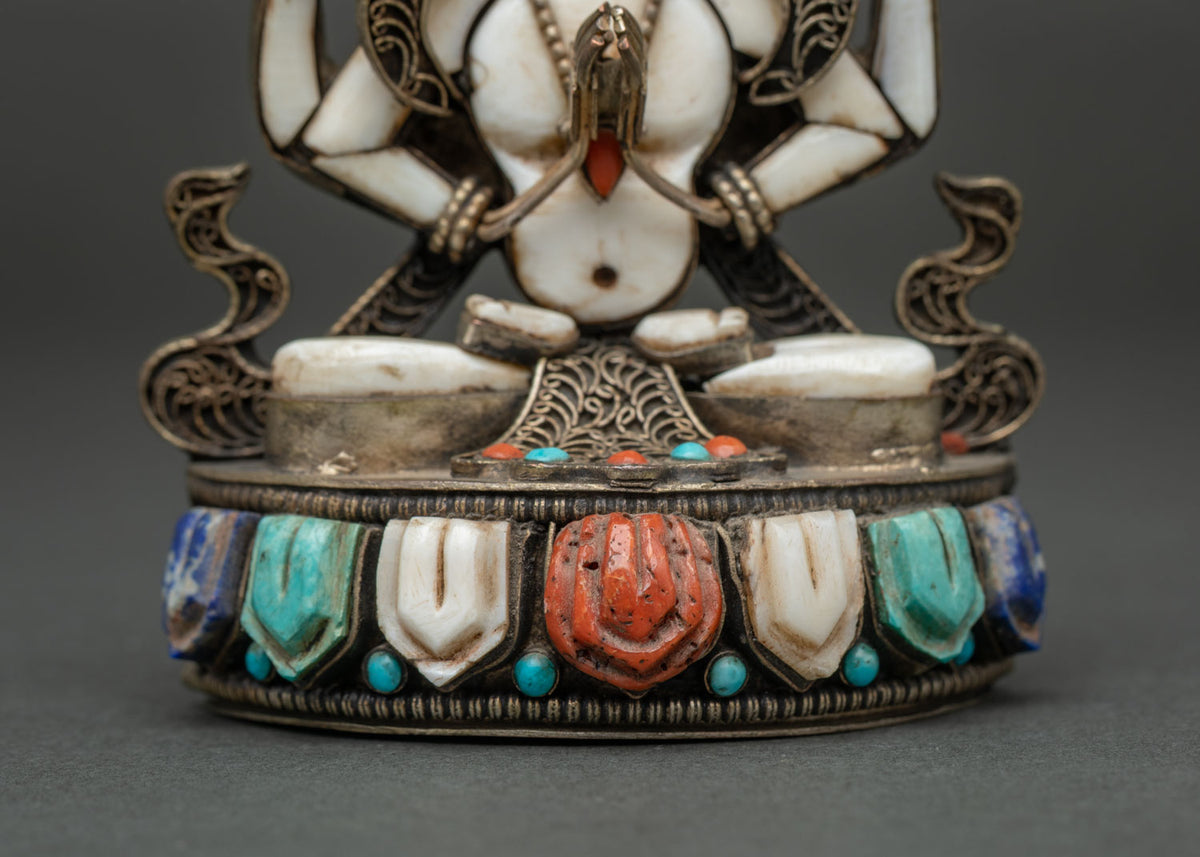 Genuine White Stone Chenrezig Statue | 4-Arm Avalokiteshvara Figurine
