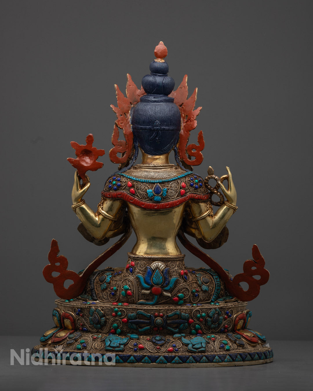 Tibetan Chenrezig Statue | 4-Armed Avalokiteshvara Figure