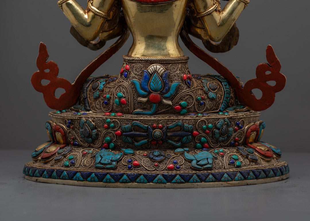 Tibetan Chenrezig Statue | 4-Armed Avalokiteshvara Figure