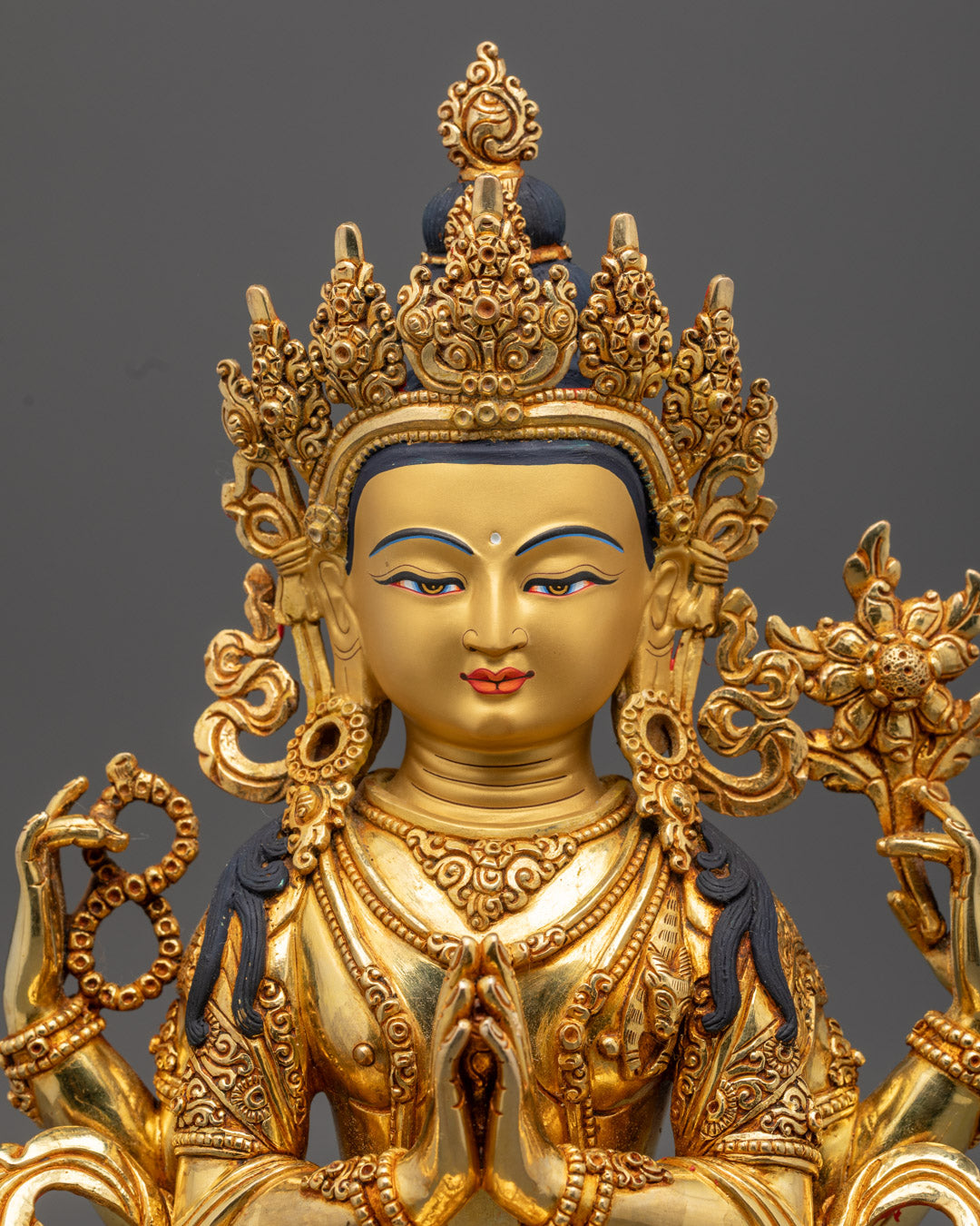 Tibetan Chenrezig Statue | Lost Wax Method 24K Gold Avalokiteshvara