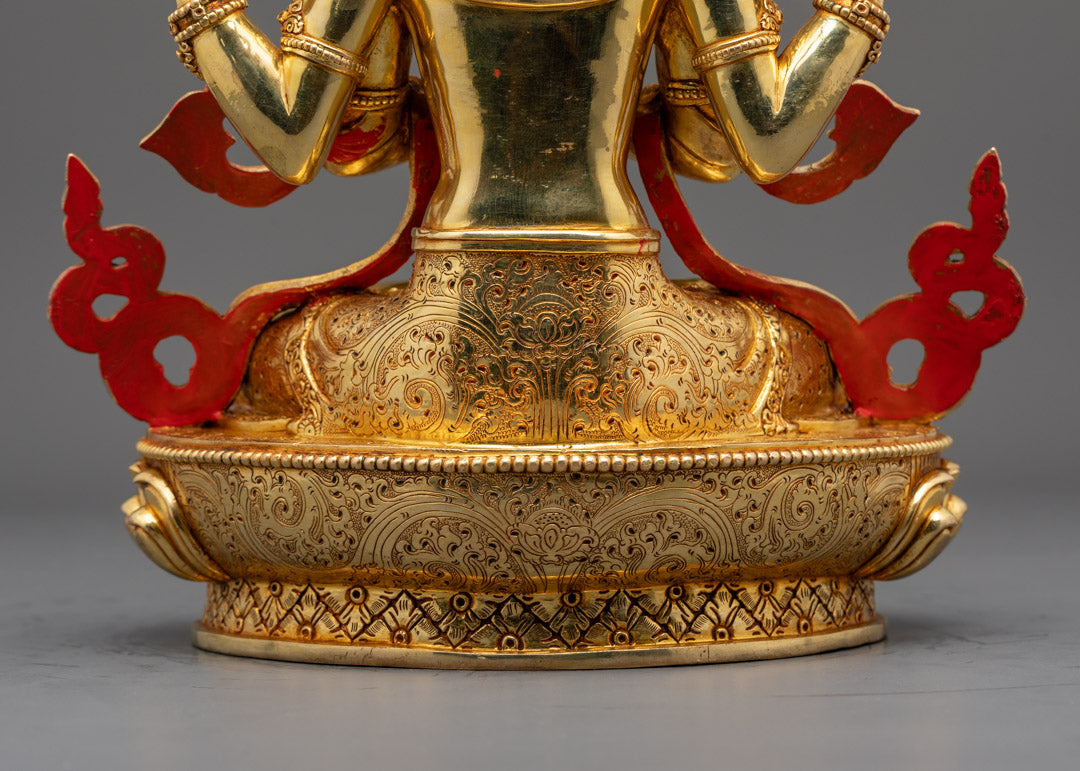 Tibetan Chenrezig Statue | Lost Wax Method 24K Gold Avalokiteshvara