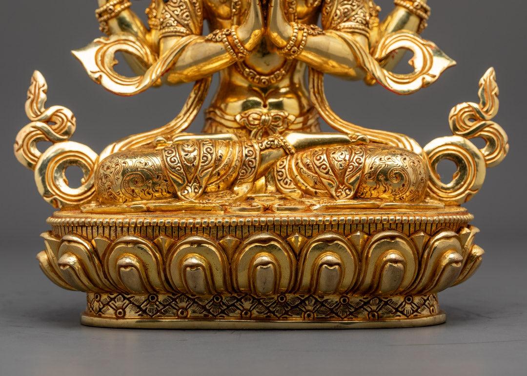 Tibetan Chenrezig Statue | Lost Wax Method 24K Gold Avalokiteshvara